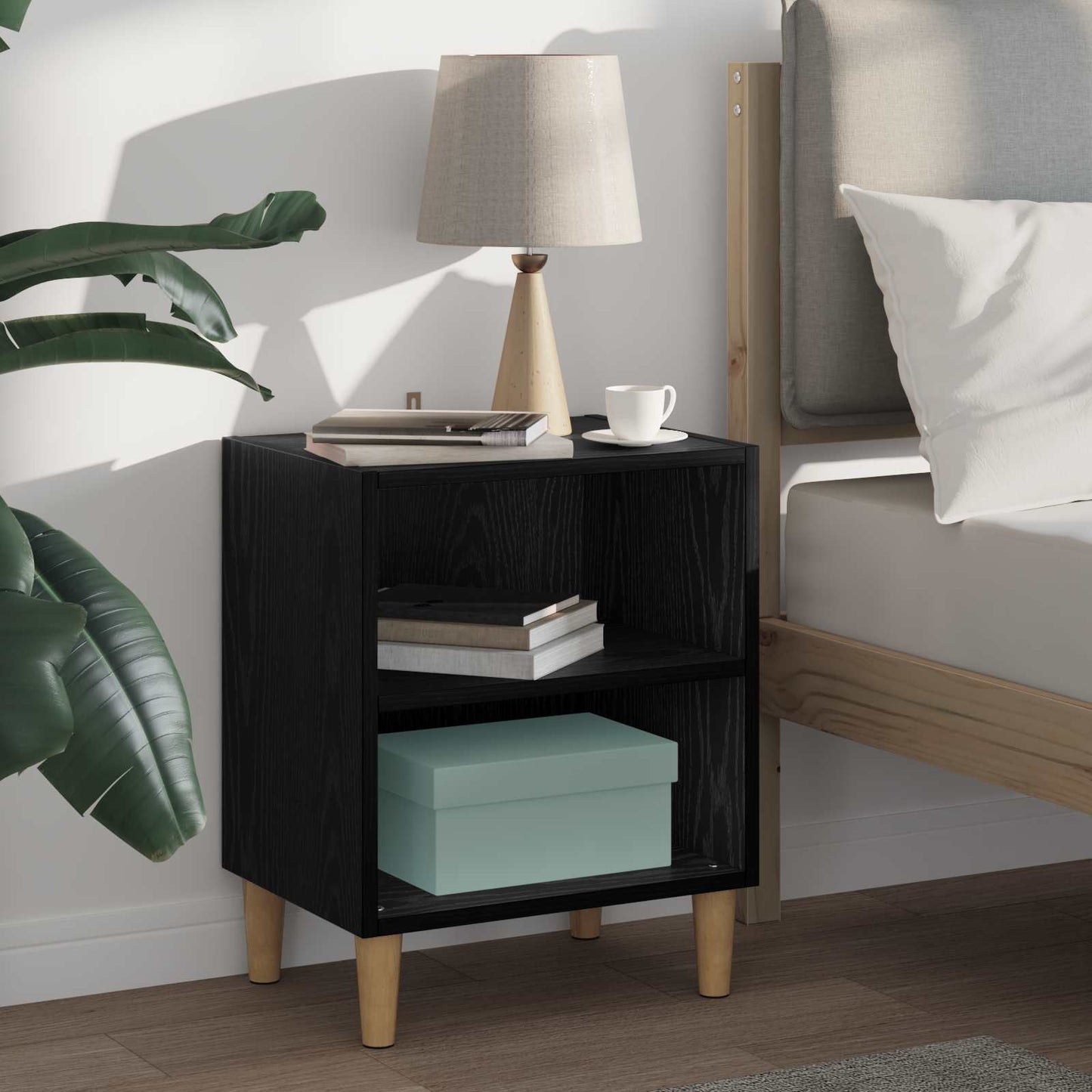 Bed kast Zwart Eiken 40 x 30 x 50 cm Bewerkt hout is nu te koop bij PeponiXL, paradijselijk wonen!