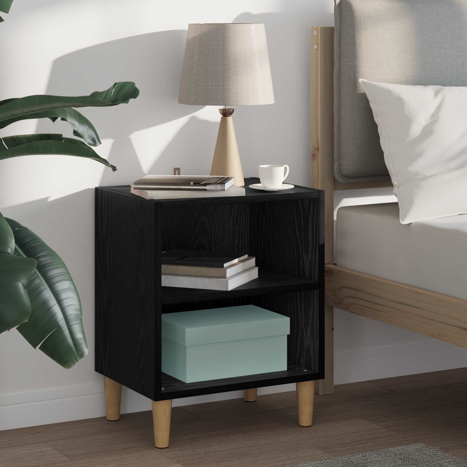 Bed kast Zwart Eiken 40 x 30 x 50 cm Bewerkt hout is nu te koop bij PeponiXL, paradijselijk wonen!