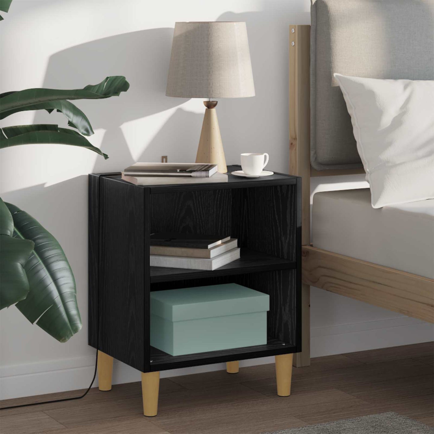 Bed kast 2 pcs Zwart Eiken 40 x 30 x 50 cm Bewerkt hout is nu te koop bij PeponiXL, paradijselijk wonen!
