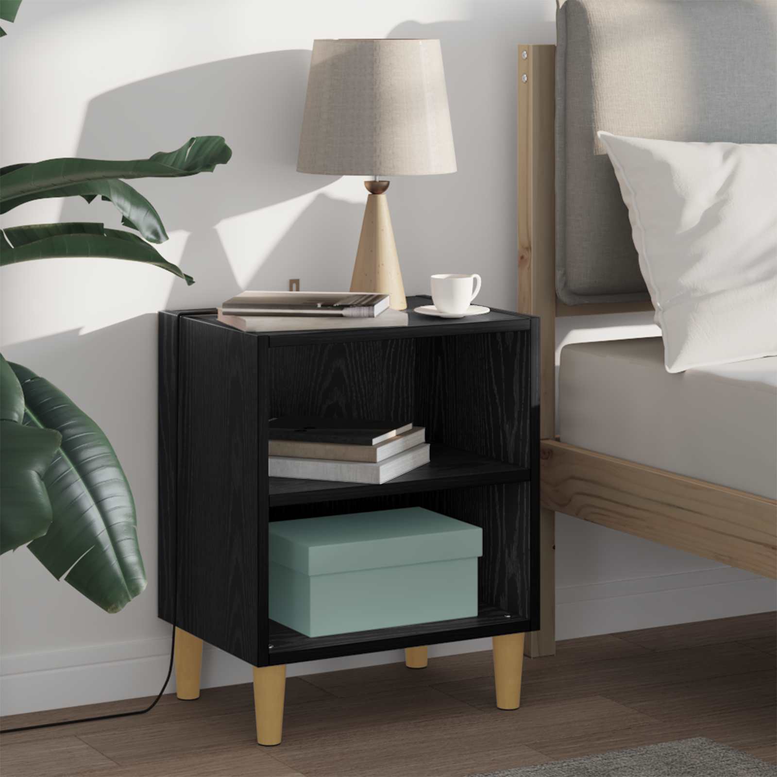 Bed kast 2 pcs Zwart Eiken 40 x 30 x 50 cm Bewerkt hout is nu te koop bij PeponiXL, paradijselijk wonen!