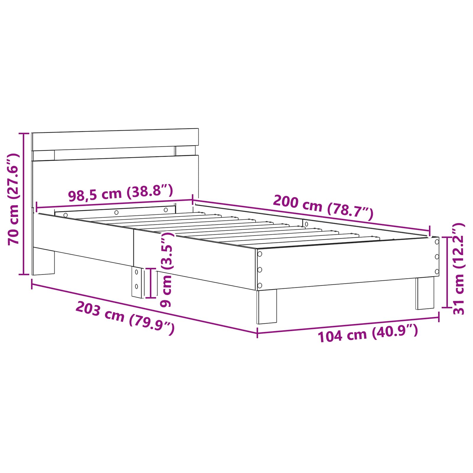 Bedframe met hoofdeinde Oudhout 98.5 x 200 cm Bewerkt hout is nu te koop bij PeponiXL, paradijselijk wonen!