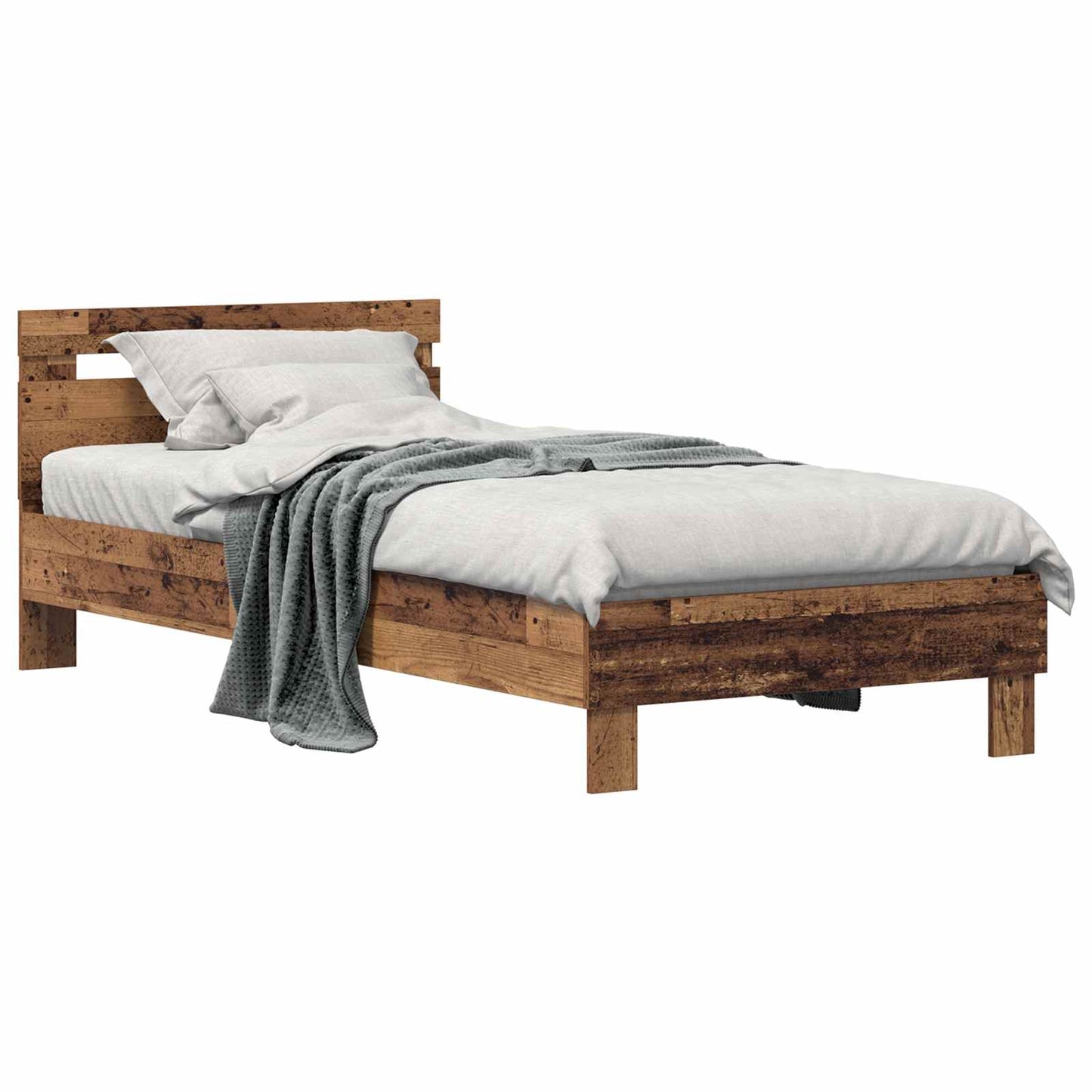 Bedframe met hoofdeinde Oudhout 75 x 190 cm Bewerkt hout is nu te koop bij PeponiXL, paradijselijk wonen!