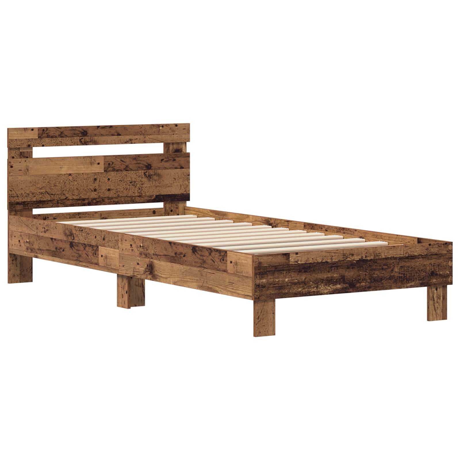Bedframe met hoofdeinde Oudhout 75 x 190 cm Bewerkt hout is nu te koop bij PeponiXL, paradijselijk wonen!