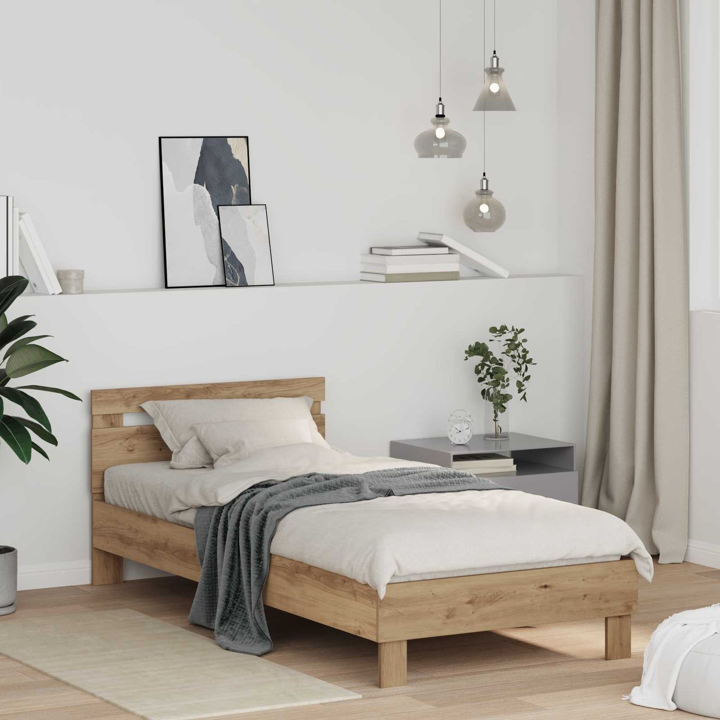 Bedframe met hoofdeinde Artisan Eiken 75 x 190 cm Bewerkt hout is nu te koop bij PeponiXL, paradijselijk wonen!