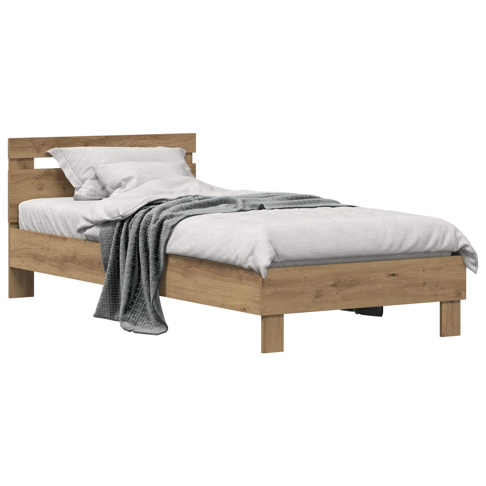 Bedframe met hoofdeinde Artisan Eiken 75 x 190 cm Bewerkt hout is nu te koop bij PeponiXL, paradijselijk wonen!