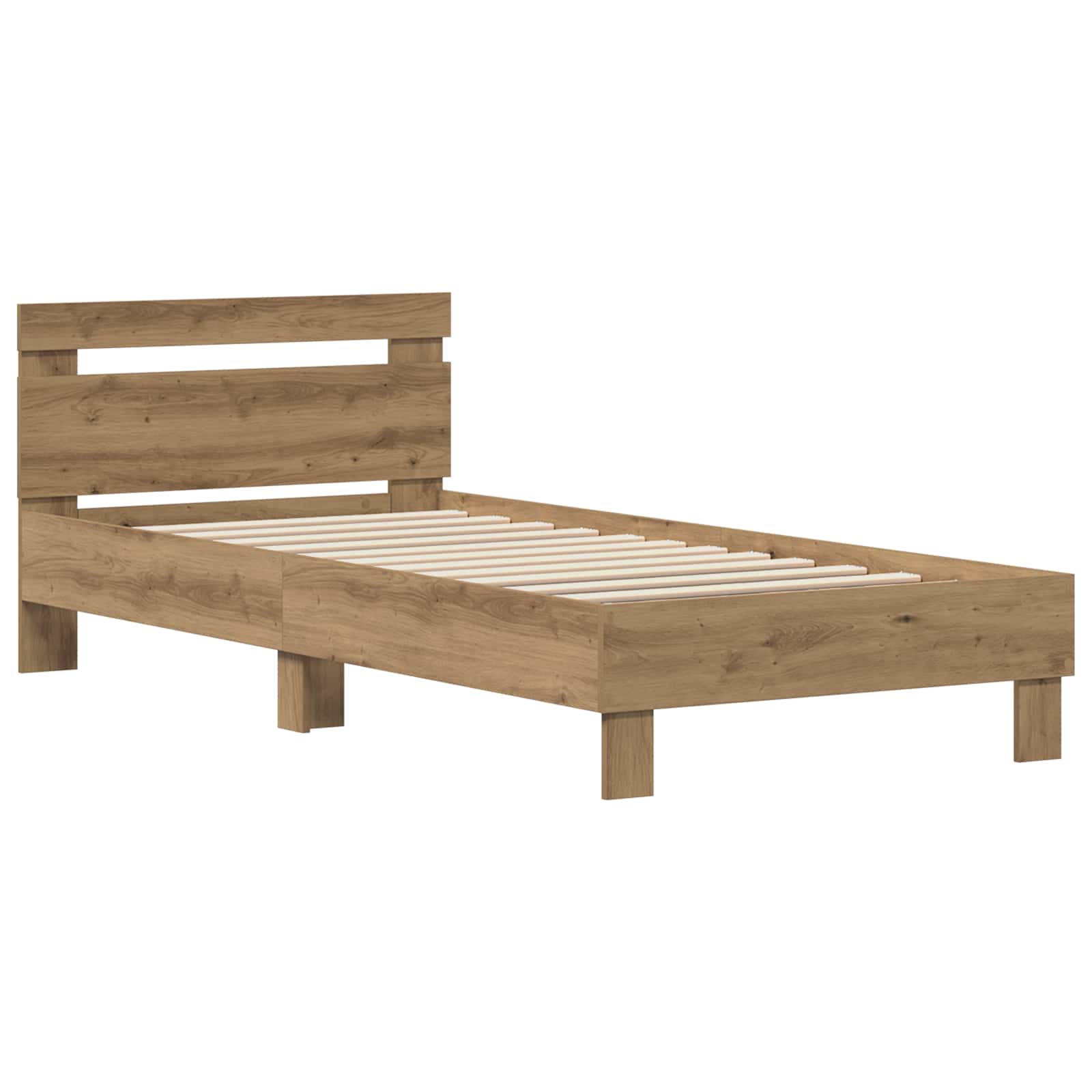 Bedframe met hoofdeinde Artisan Eiken 75 x 190 cm Bewerkt hout is nu te koop bij PeponiXL, paradijselijk wonen!
