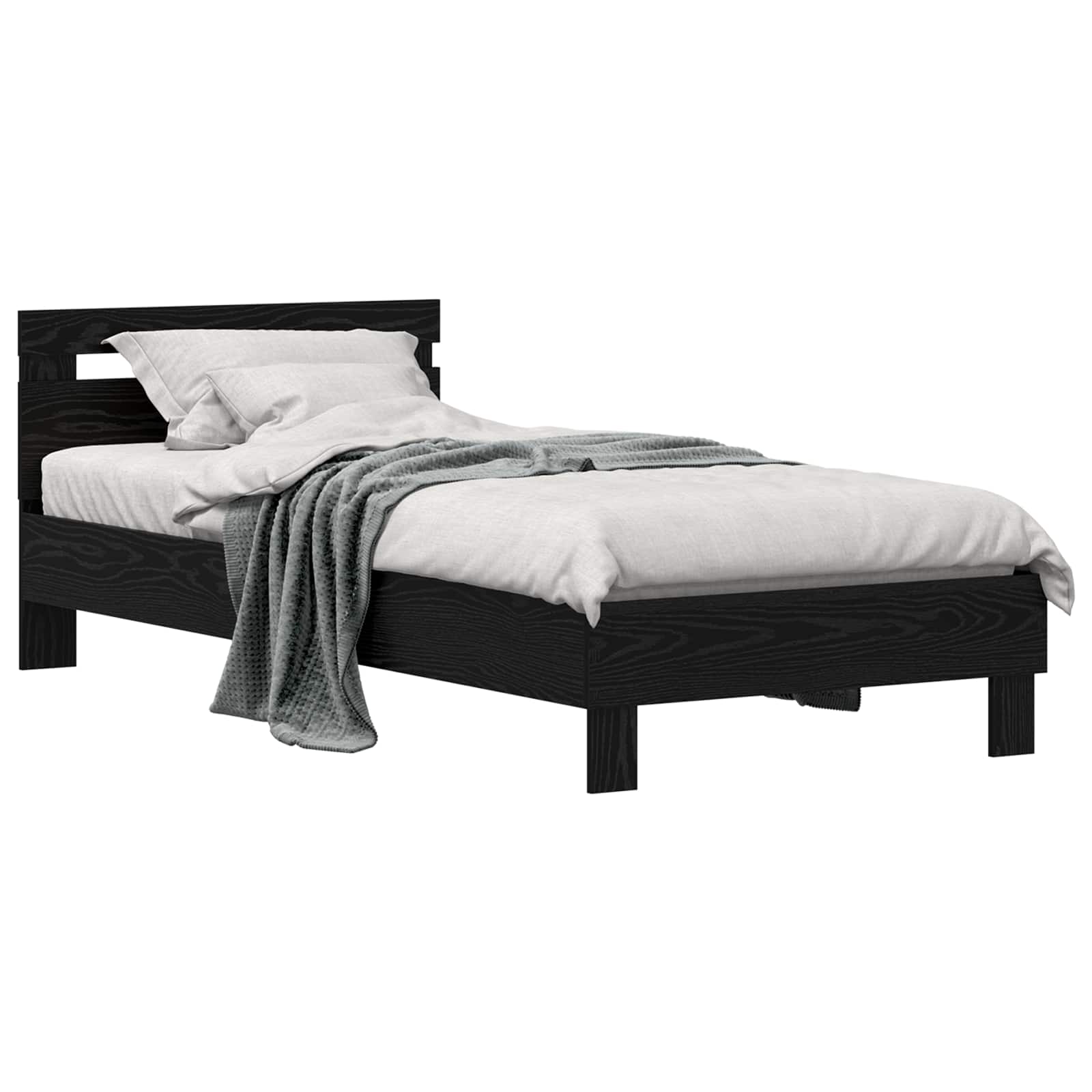 Bedframe met hoofdeinde Zwart Eiken 75 x 190 cm Bewerkt hout is nu te koop bij PeponiXL, paradijselijk wonen!