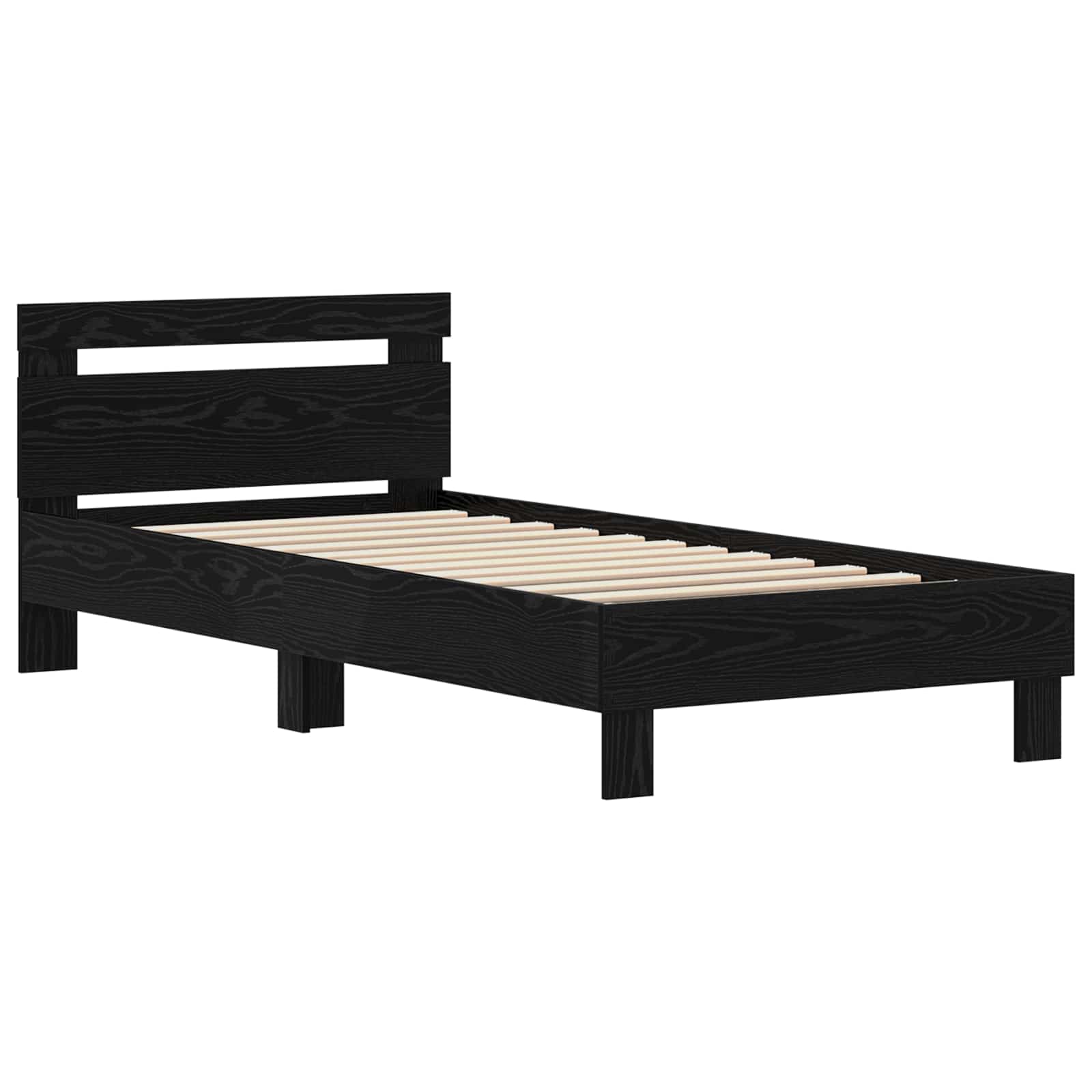 Bedframe met hoofdeinde Zwart Eiken 75 x 190 cm Bewerkt hout is nu te koop bij PeponiXL, paradijselijk wonen!