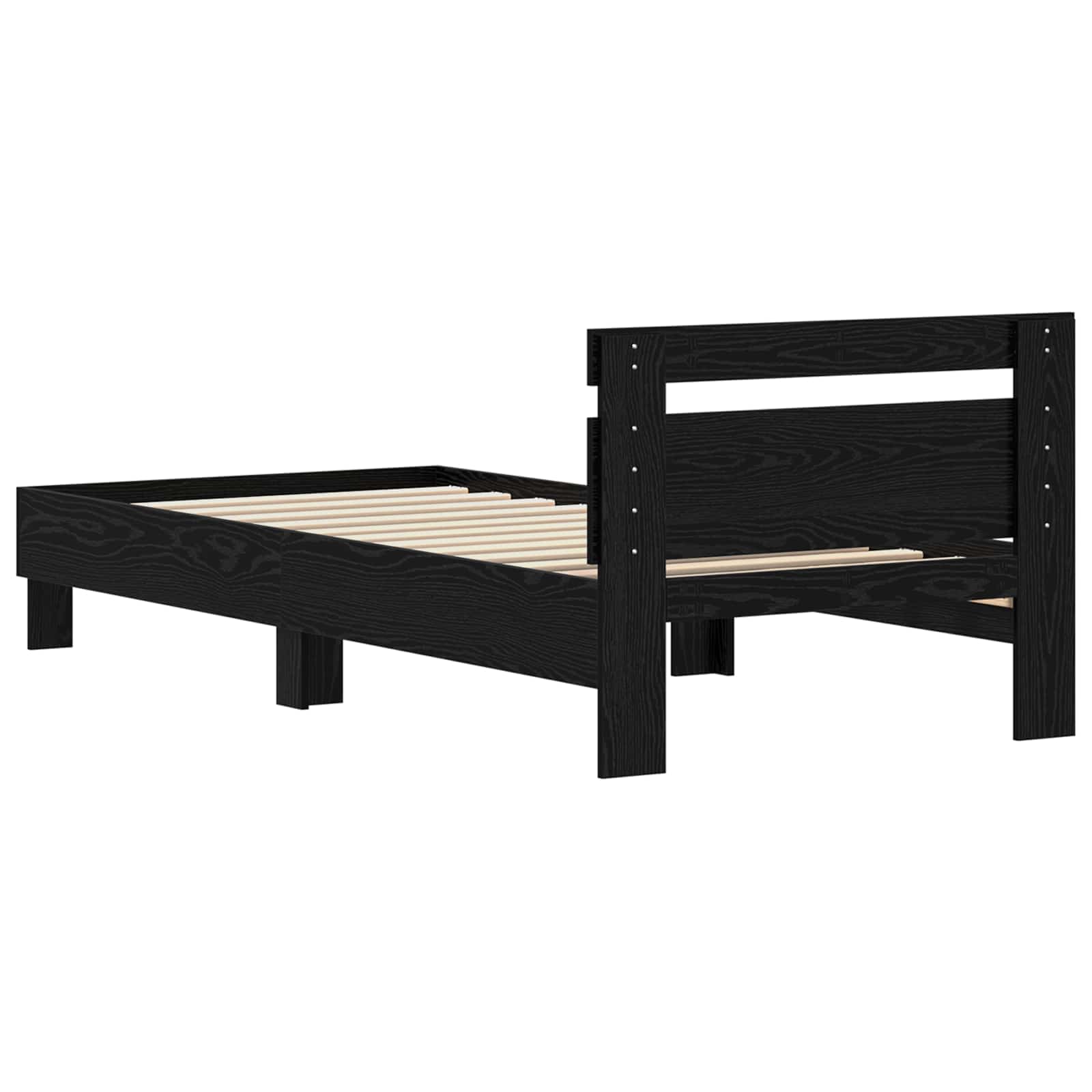 Bedframe met hoofdeinde Zwart Eiken 75 x 190 cm Bewerkt hout is nu te koop bij PeponiXL, paradijselijk wonen!