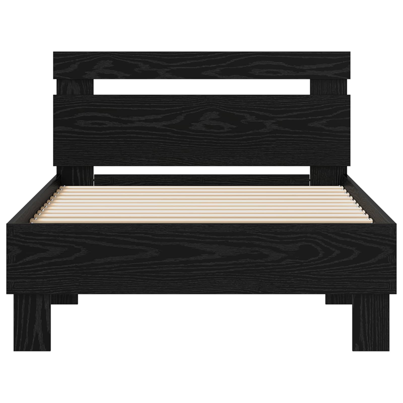 Bedframe met hoofdeinde Zwart Eiken 75 x 190 cm Bewerkt hout is nu te koop bij PeponiXL, paradijselijk wonen!