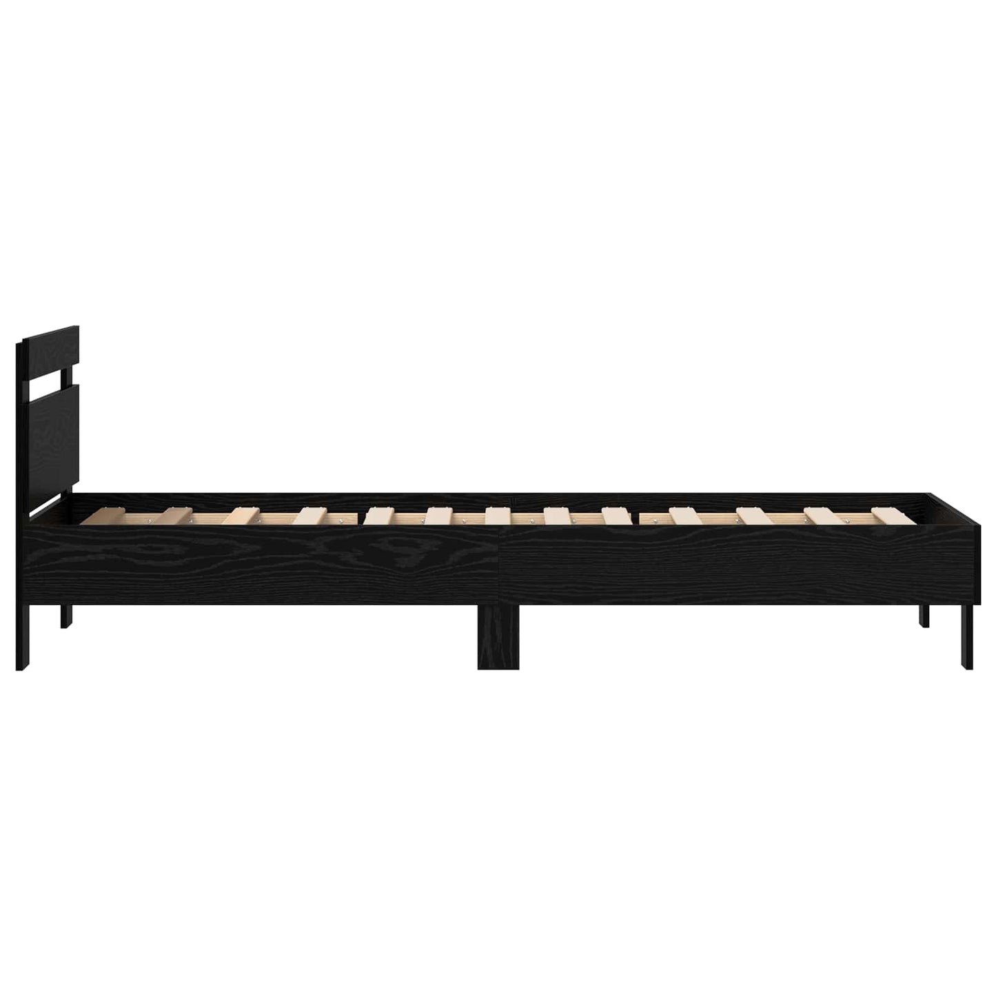 Bedframe met hoofdeinde Zwart Eiken 75 x 190 cm Bewerkt hout is nu te koop bij PeponiXL, paradijselijk wonen!