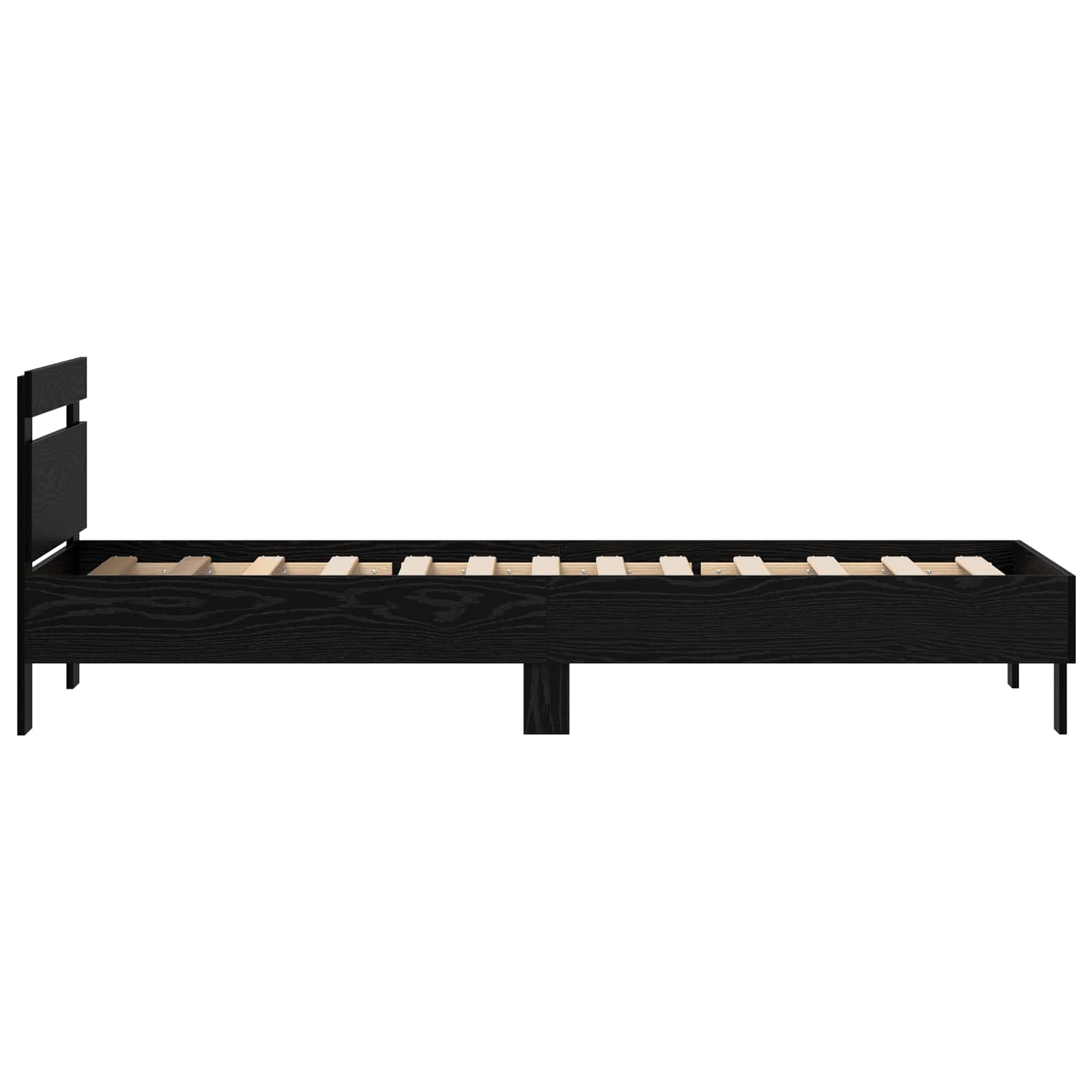 Bedframe met hoofdeinde Zwart Eiken 75 x 190 cm Bewerkt hout is nu te koop bij PeponiXL, paradijselijk wonen!