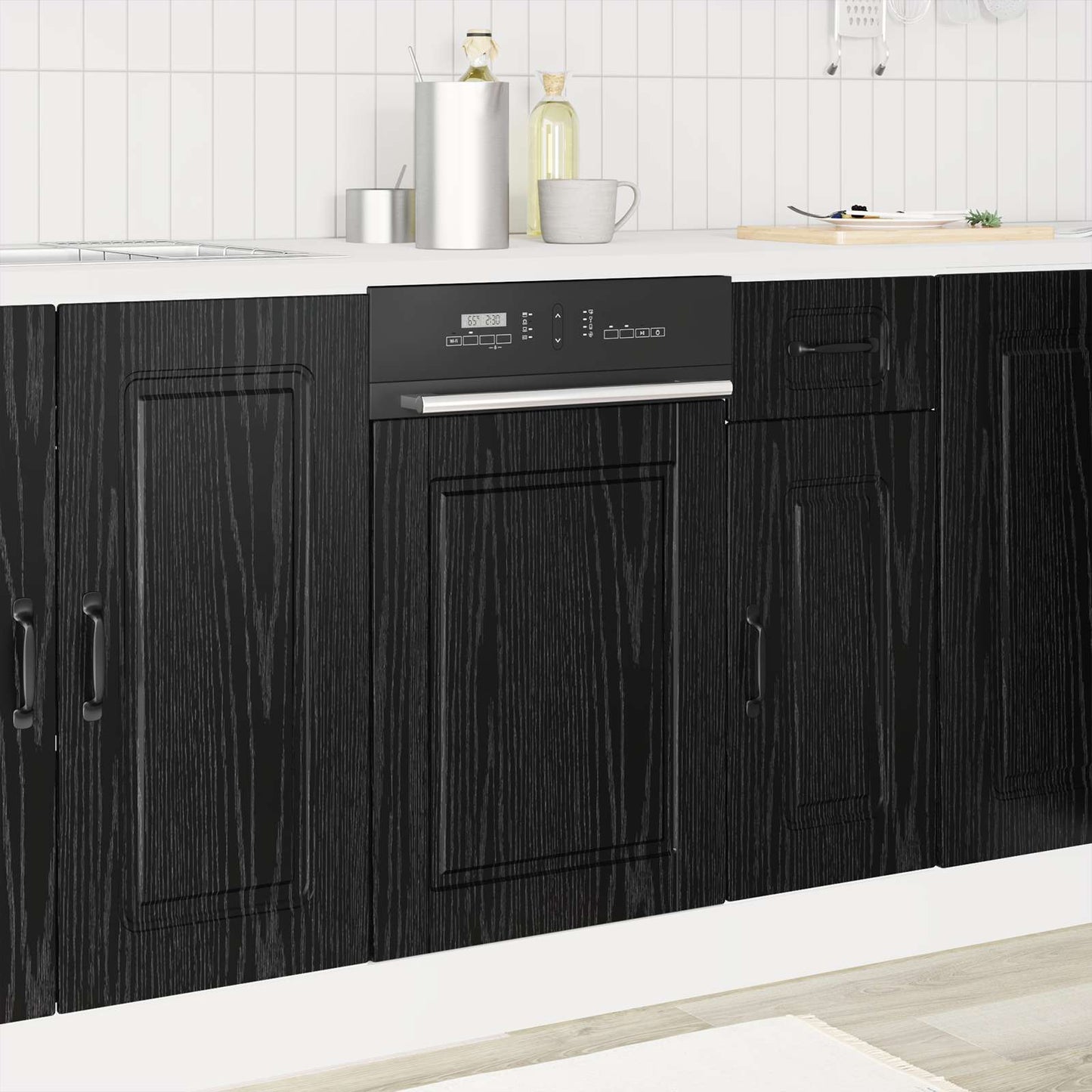 Vaatwasserpaneel Zwart Eiken 45 x 1,5 x 57 cm Bewerkt hout is nu te koop bij PeponiXL, paradijselijk wonen!
