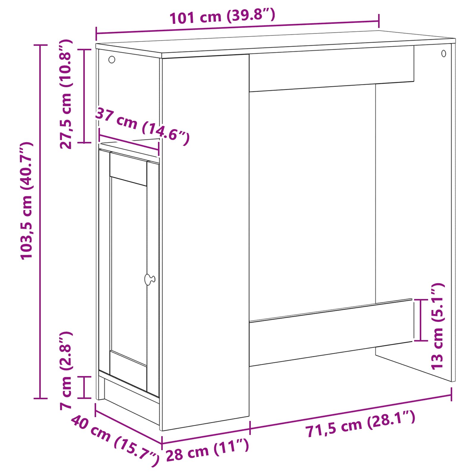 Bartafel met plank Zwart Eiken 101 x 40 x 103,5 cm Bewerkt hout is nu te koop bij PeponiXL, paradijselijk wonen!