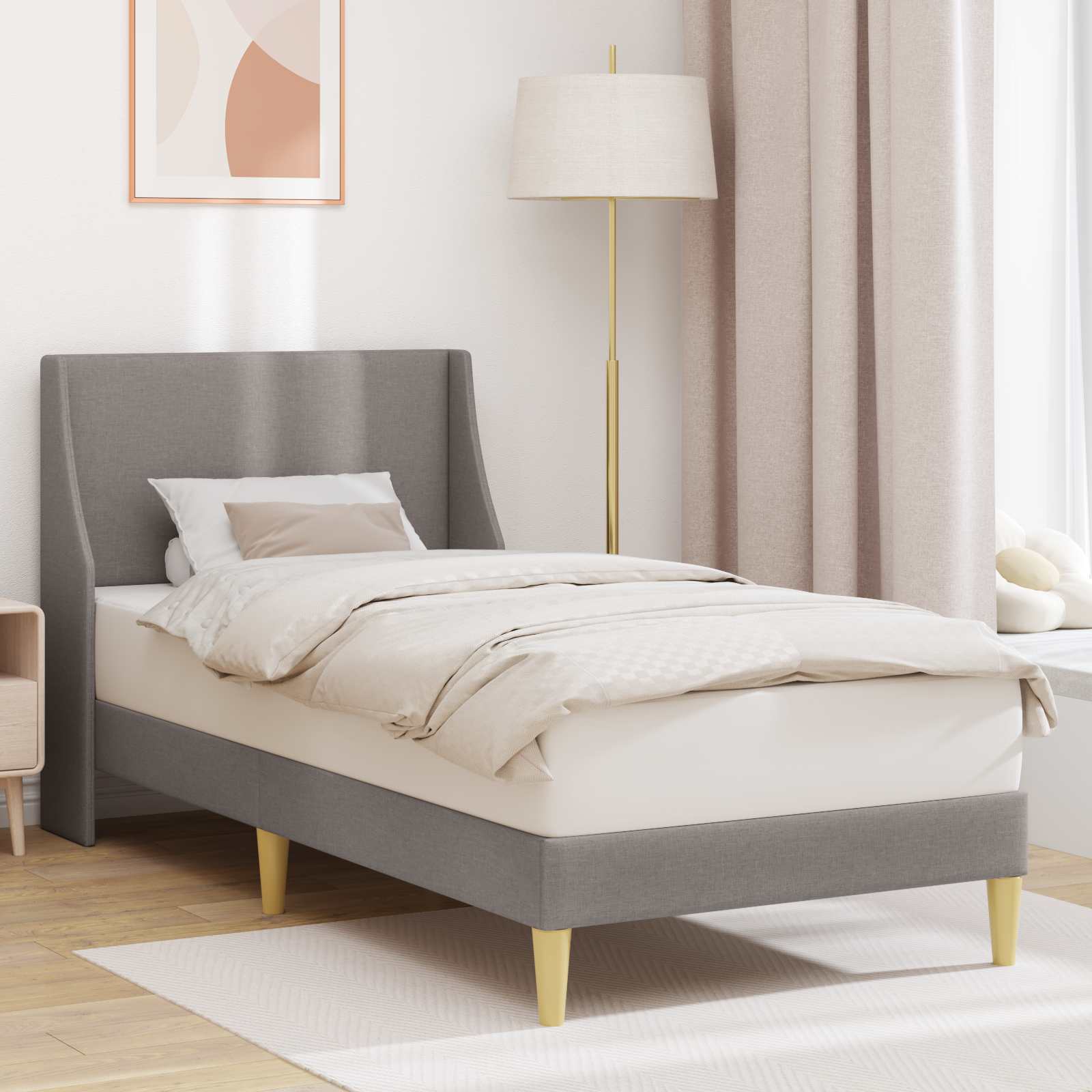 Bedframe Effen met hoofdeinde Taupe 90 x 190 cm Stof is nu te koop bij PeponiXL, paradijselijk wonen!