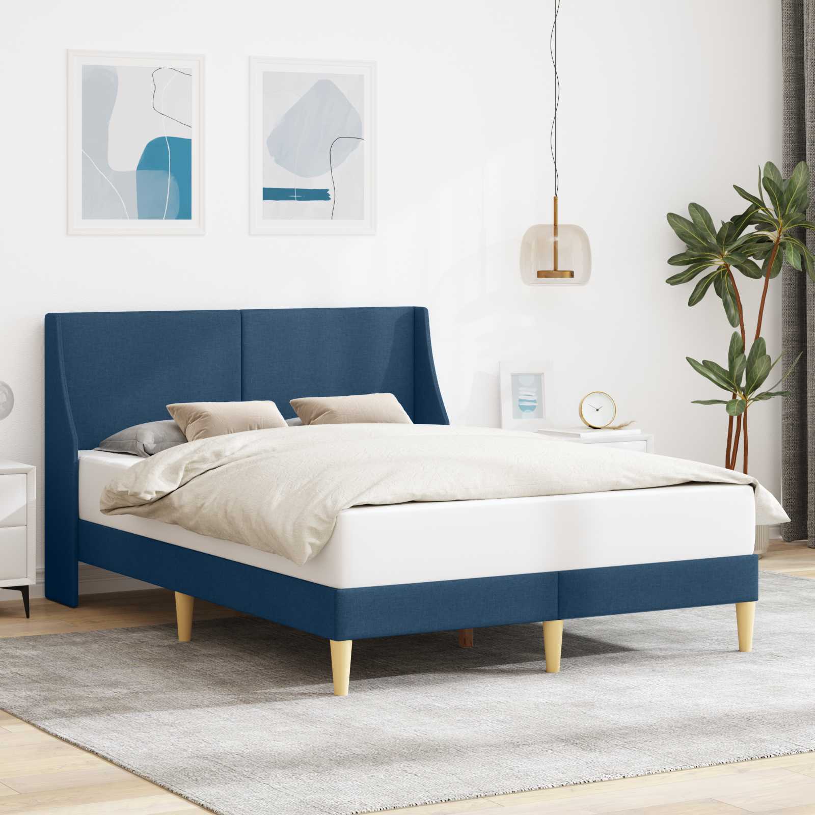Bedframe Effen met hoofdeinde Blauw 120 x 190 cm Stof is nu te koop bij PeponiXL, paradijselijk wonen!