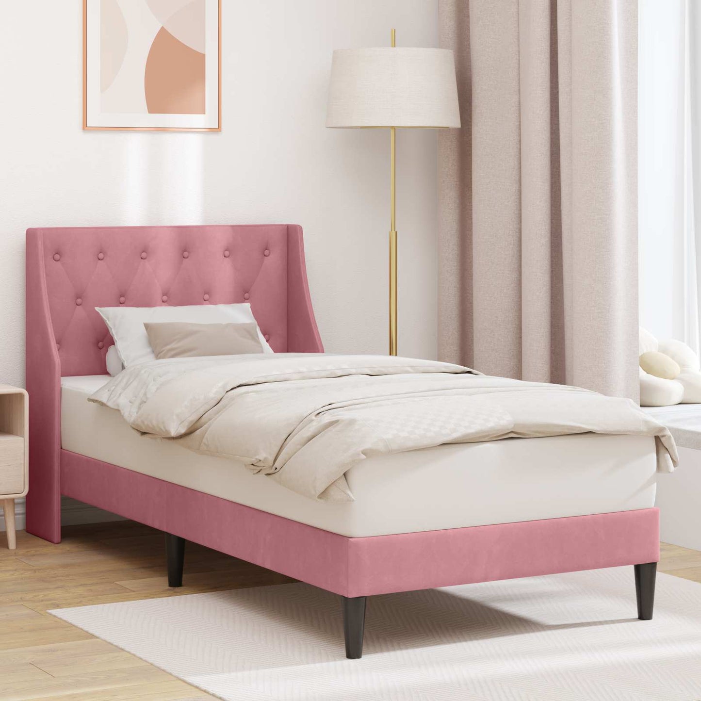 Bedframe met hoofdeinde Roze 90 x 190 cm Fluweel is nu te koop bij PeponiXL, paradijselijk wonen!