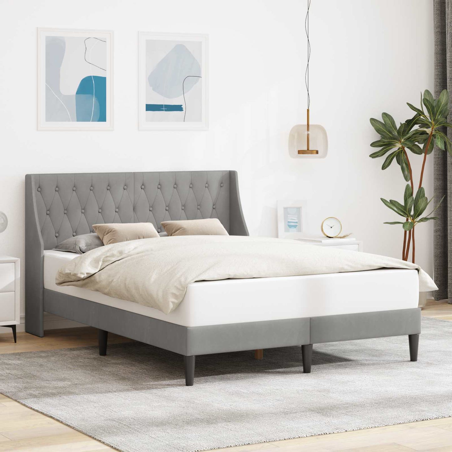 Bedframe met hoofdeinde Lichtgrijs 120 x 190 cm Fluweel is nu te koop bij PeponiXL, paradijselijk wonen!