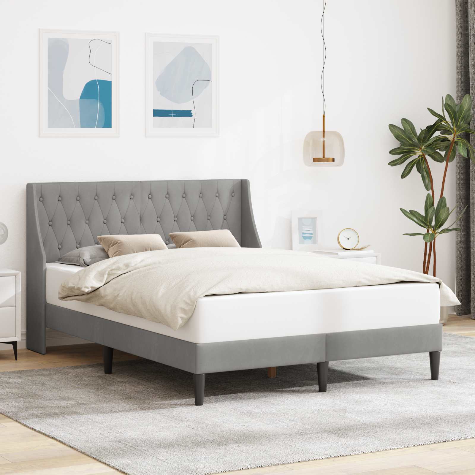 Bedframe met hoofdeinde Lichtgrijs 120 x 190 cm Fluweel is nu te koop bij PeponiXL, paradijselijk wonen!