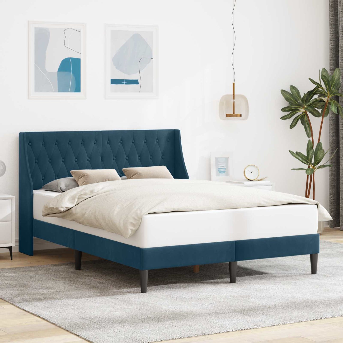 Bedframe met hoofdeinde Blauw 140 x 200 cm Fluweel is nu te koop bij PeponiXL, paradijselijk wonen!