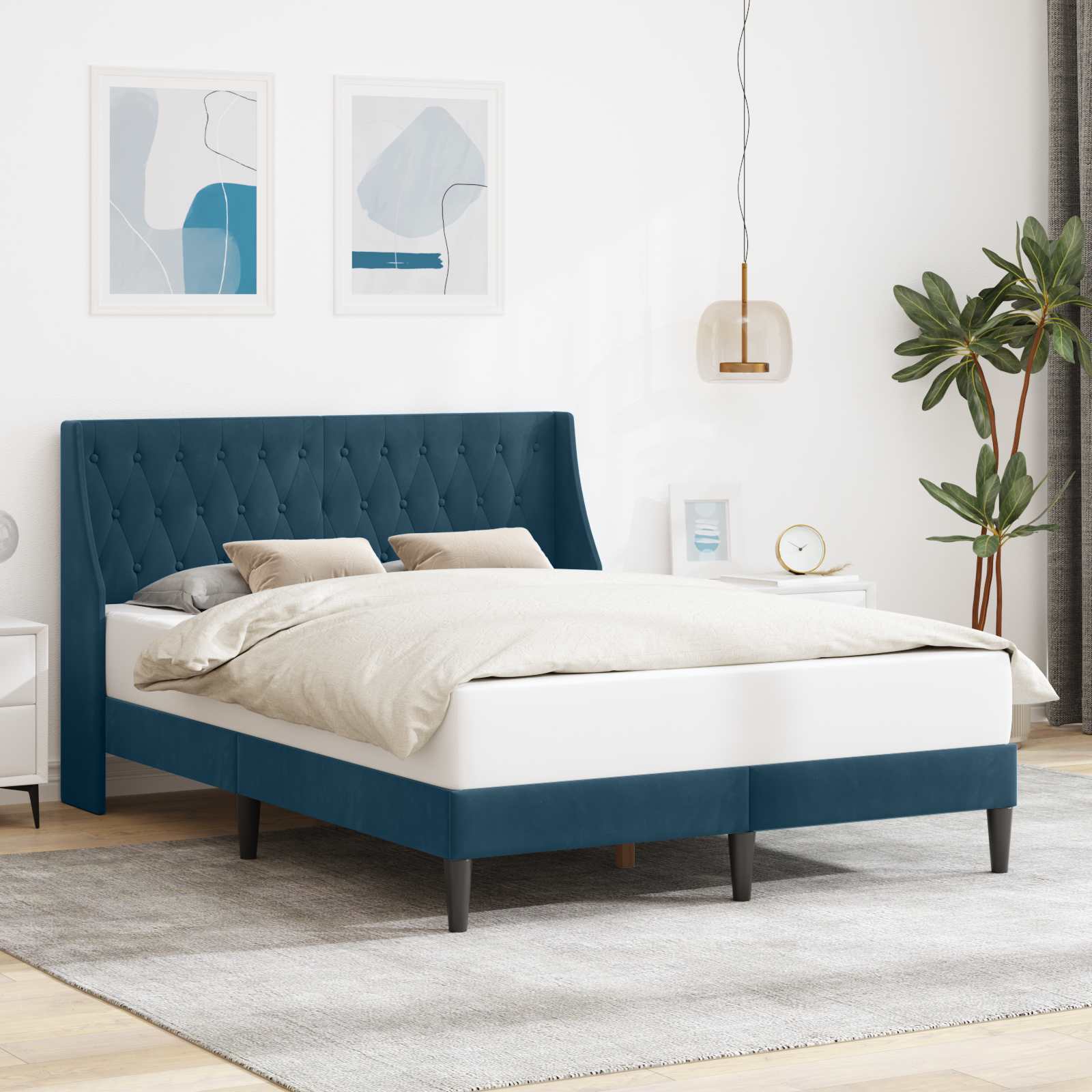 Bedframe met hoofdeinde Blauw 140 x 200 cm Fluweel is nu te koop bij PeponiXL, paradijselijk wonen!