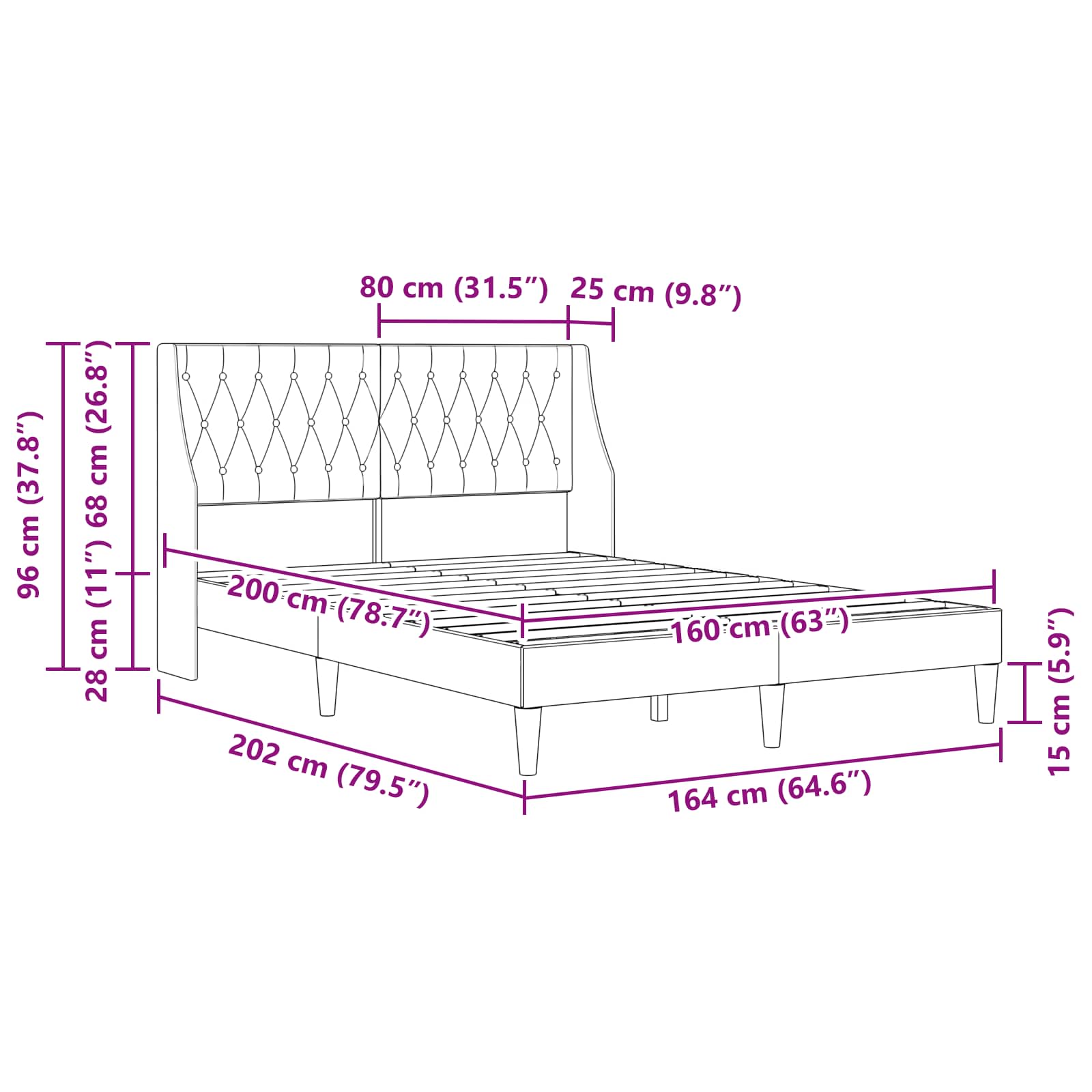 Bedframe met hoofdeinde Donkergrijs 160 x 200 cm Fluweel is nu te koop bij PeponiXL, paradijselijk wonen!