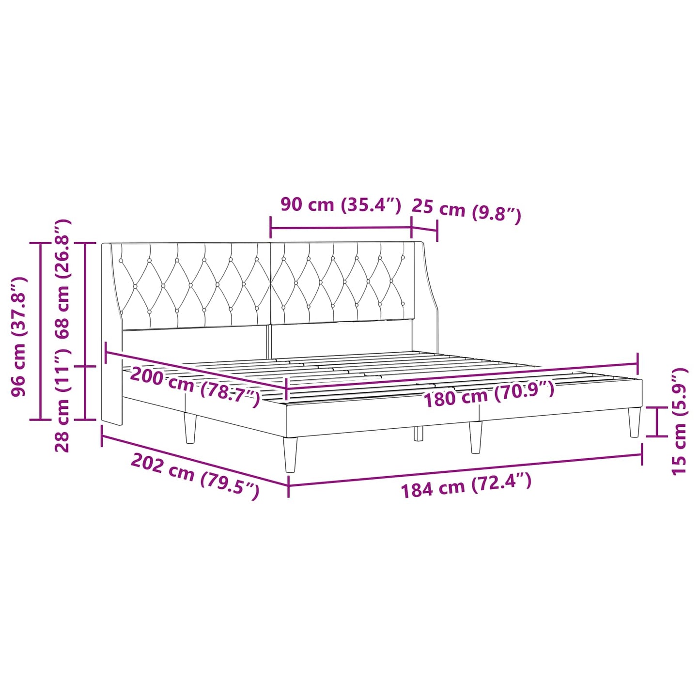Bedframe met hoofdeinde Donkergrijs 180 x 200 cm Fluweel is nu te koop bij PeponiXL, paradijselijk wonen!