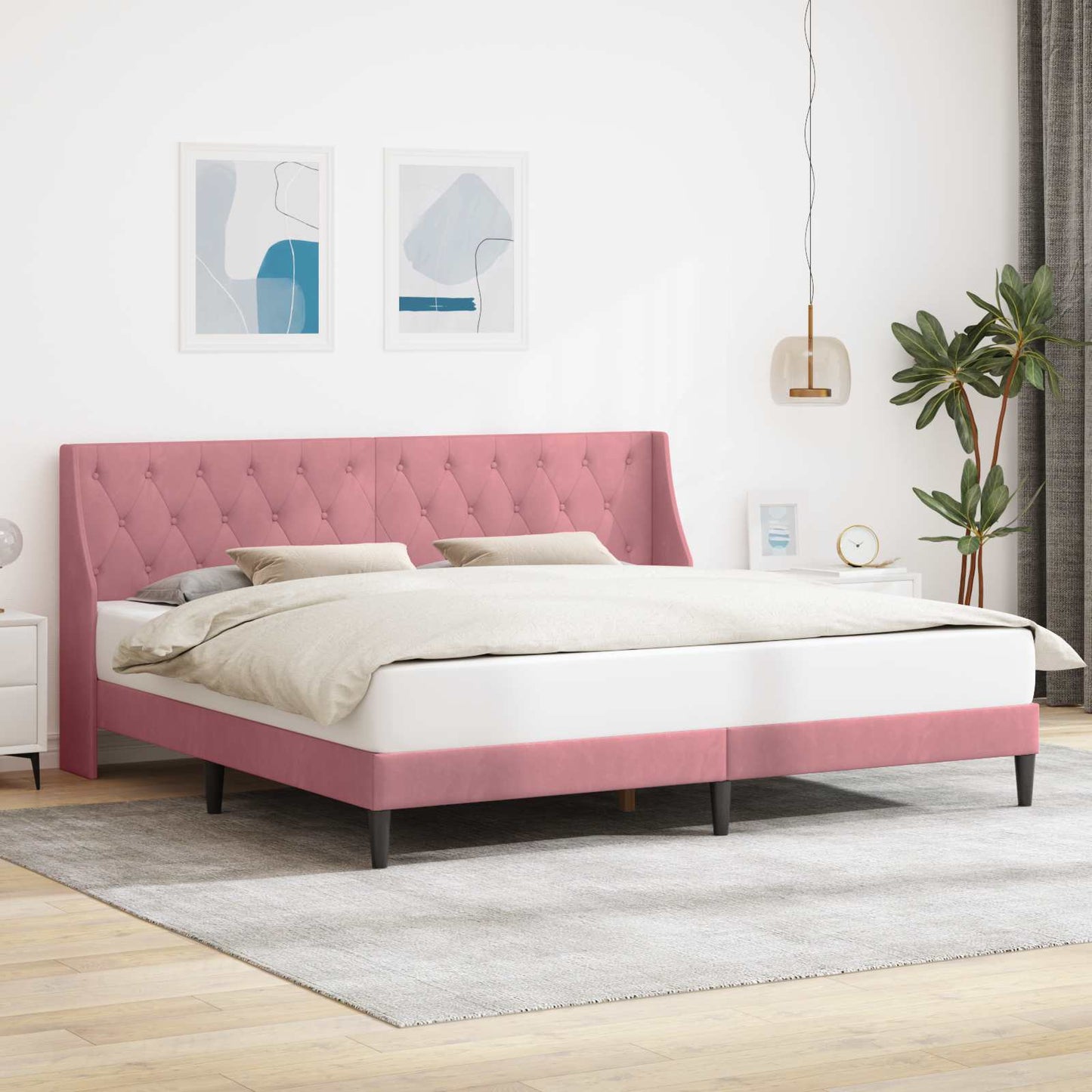 Bedframe met hoofdeinde Roze 180 x 200 cm Fluweel is nu te koop bij PeponiXL, paradijselijk wonen!