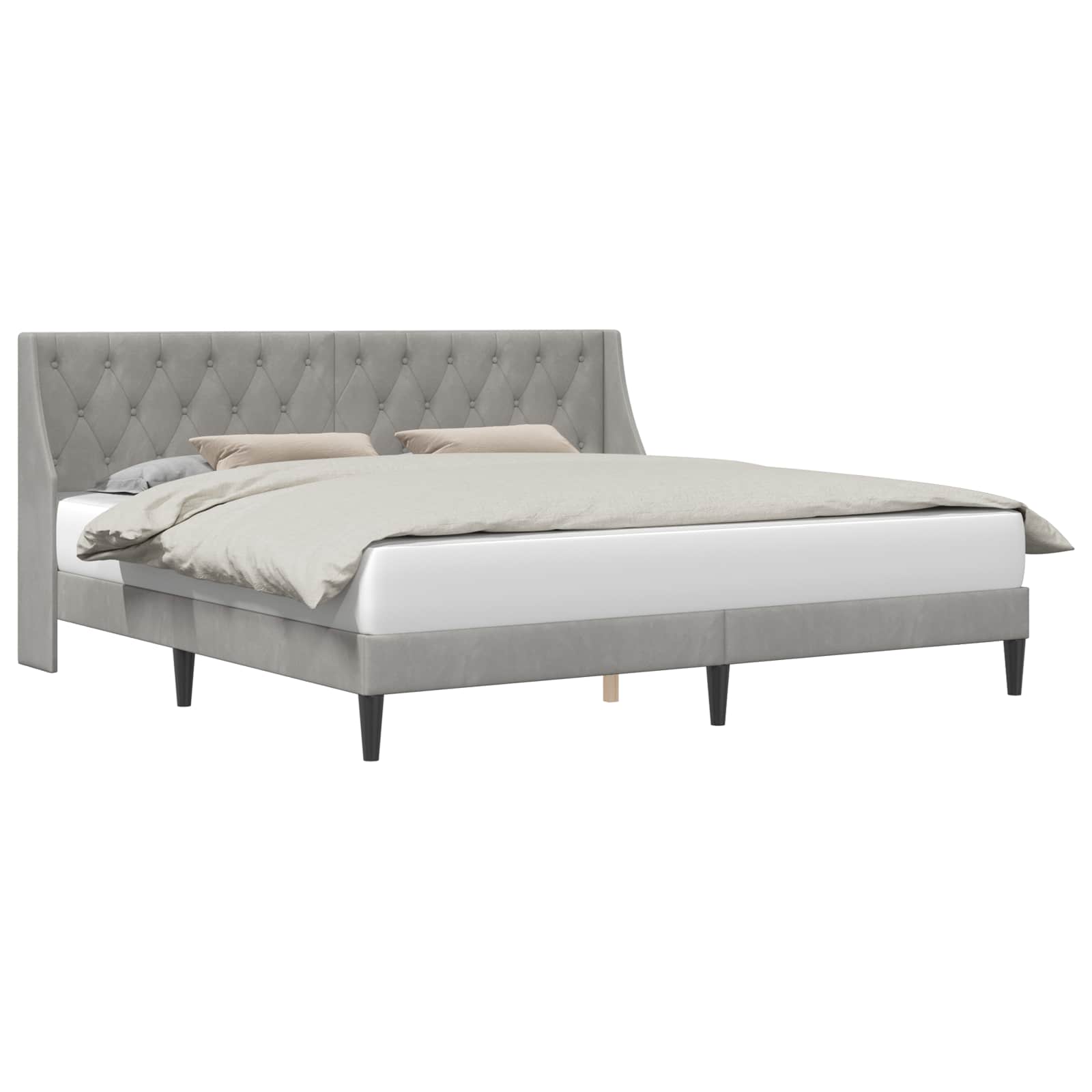 Bedframe met hoofdeinde Lichtgrijs 200 x 200 cm Fluweel is nu te koop bij PeponiXL, paradijselijk wonen!