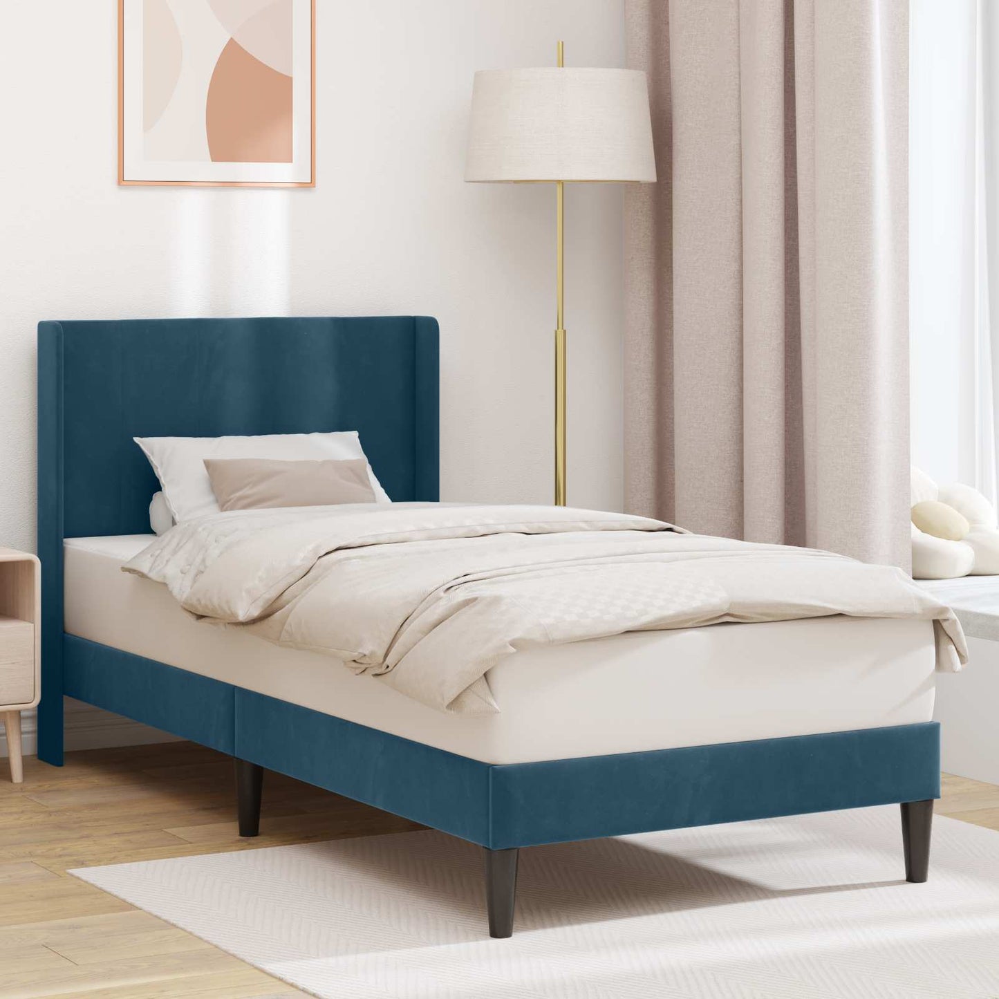 Bedframe met hoofdeinde Blauw 90 x 190 cm Fluweel is nu te koop bij PeponiXL, paradijselijk wonen!