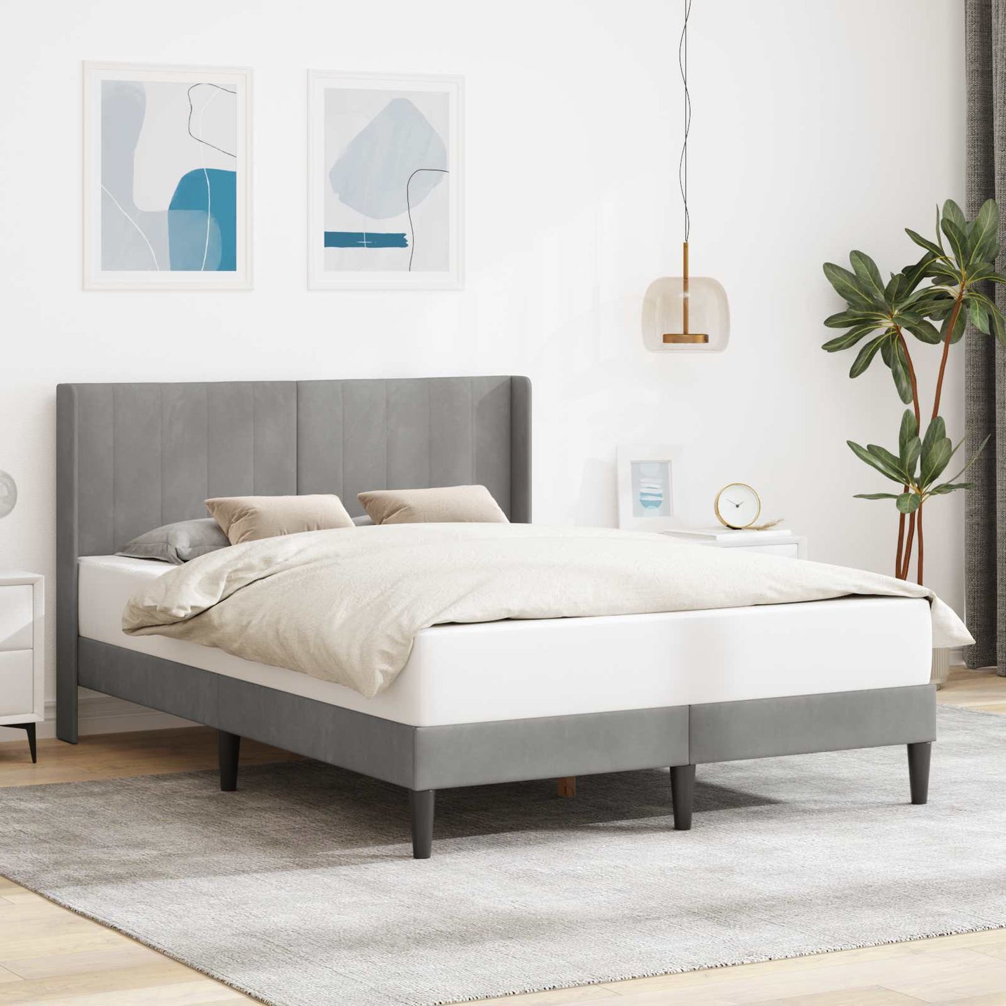 Bedframe met hoofdeinde Lichtgrijs 140 x 200 cm Fluweel is nu te koop bij PeponiXL, paradijselijk wonen!