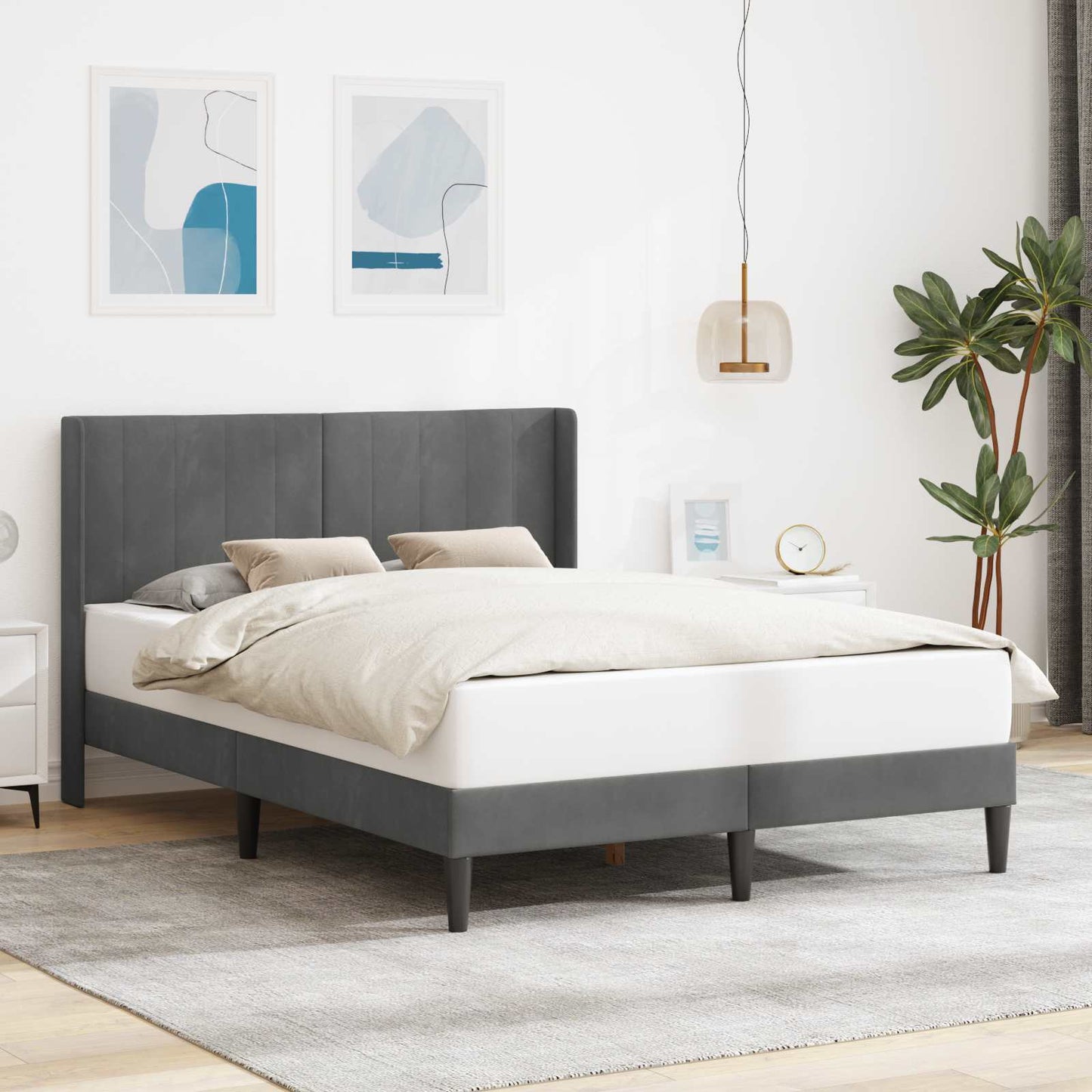 Bedframe met hoofdeinde Donkergrijs 140 x 200 cm Fluweel is nu te koop bij PeponiXL, paradijselijk wonen!
