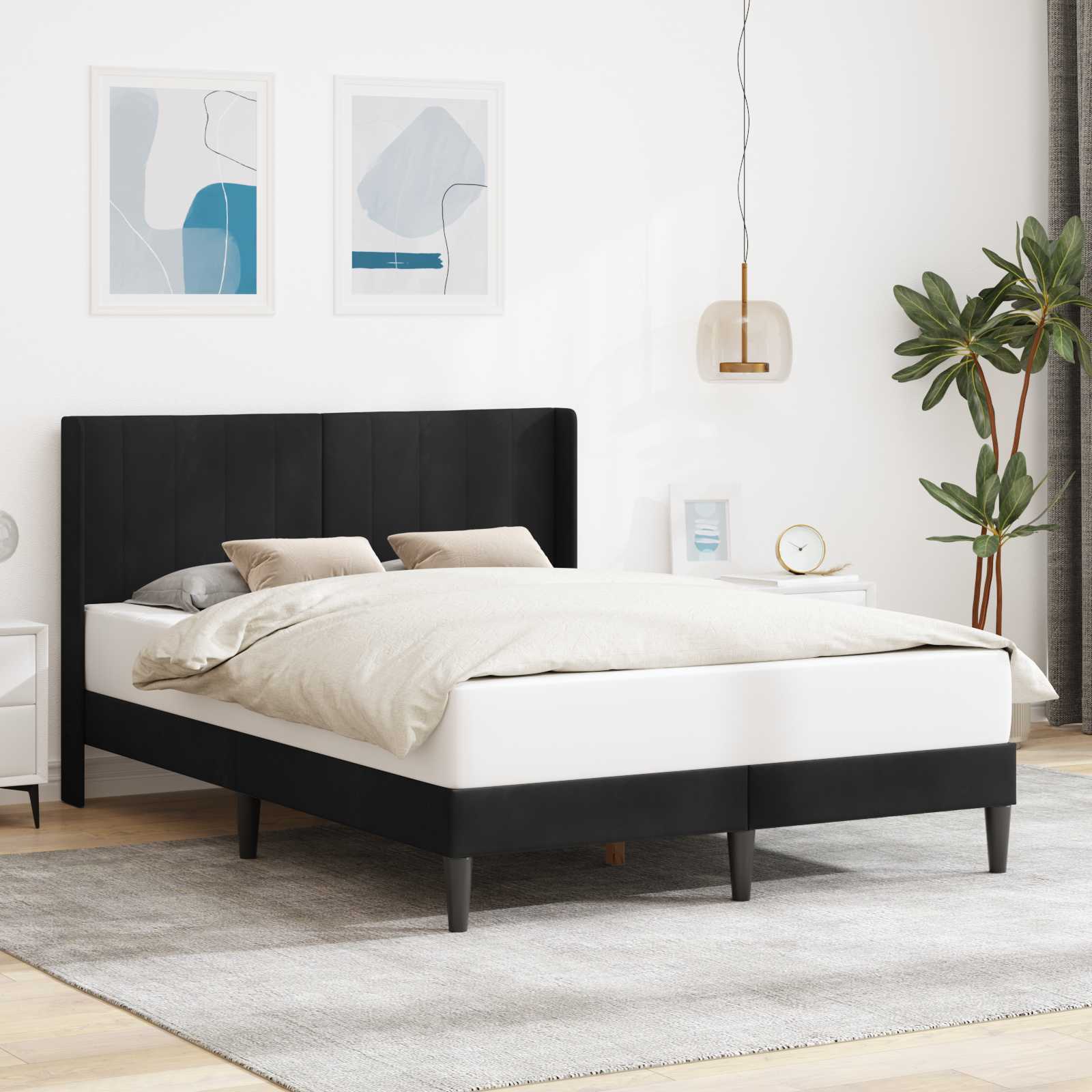 Bedframe met hoofdeinde Zwart 160 x 200 cm Fluweel is nu te koop bij PeponiXL, paradijselijk wonen!