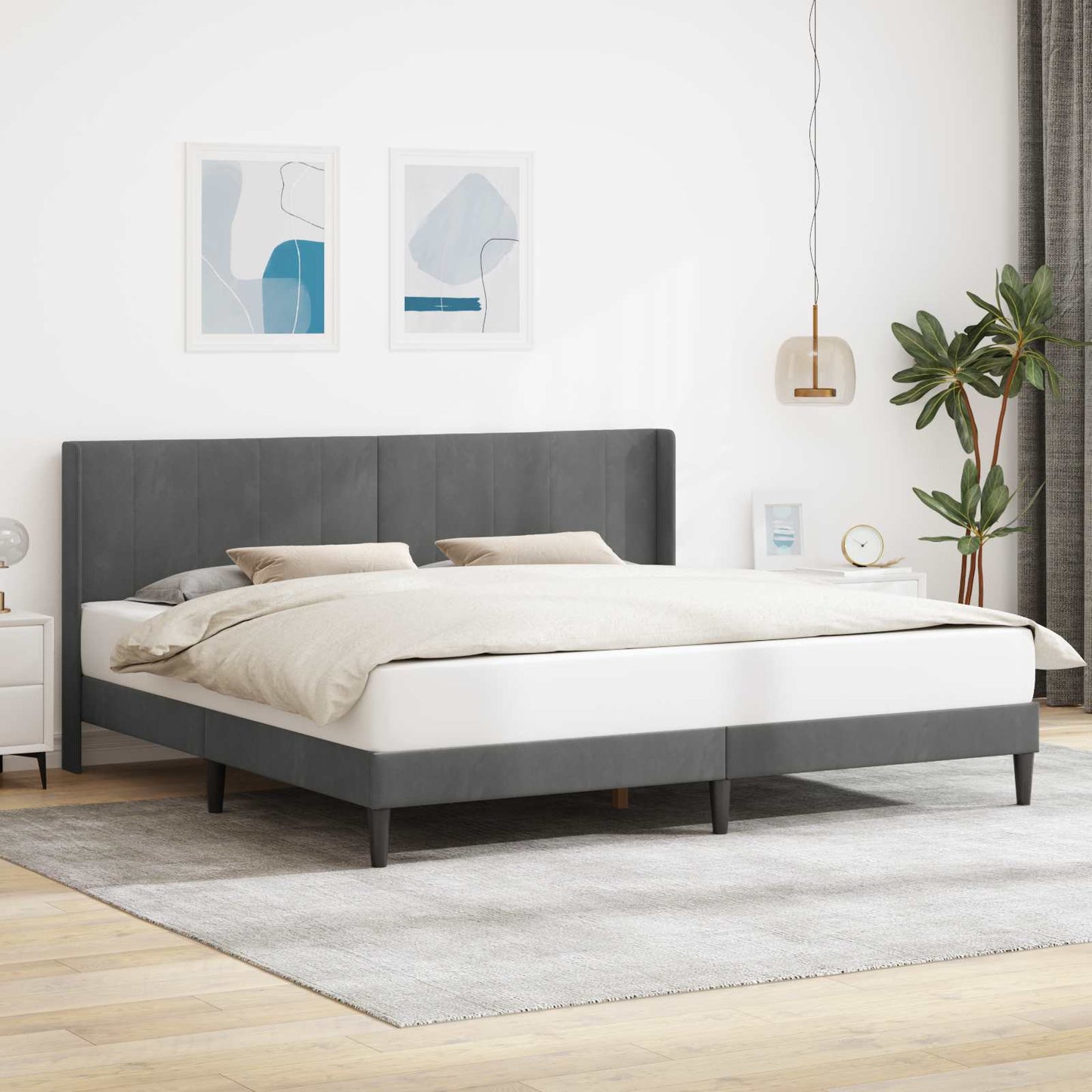 Bedframe met hoofdeinde Donkergrijs 183 x 213 cm Fluweel is nu te koop bij PeponiXL, paradijselijk wonen!