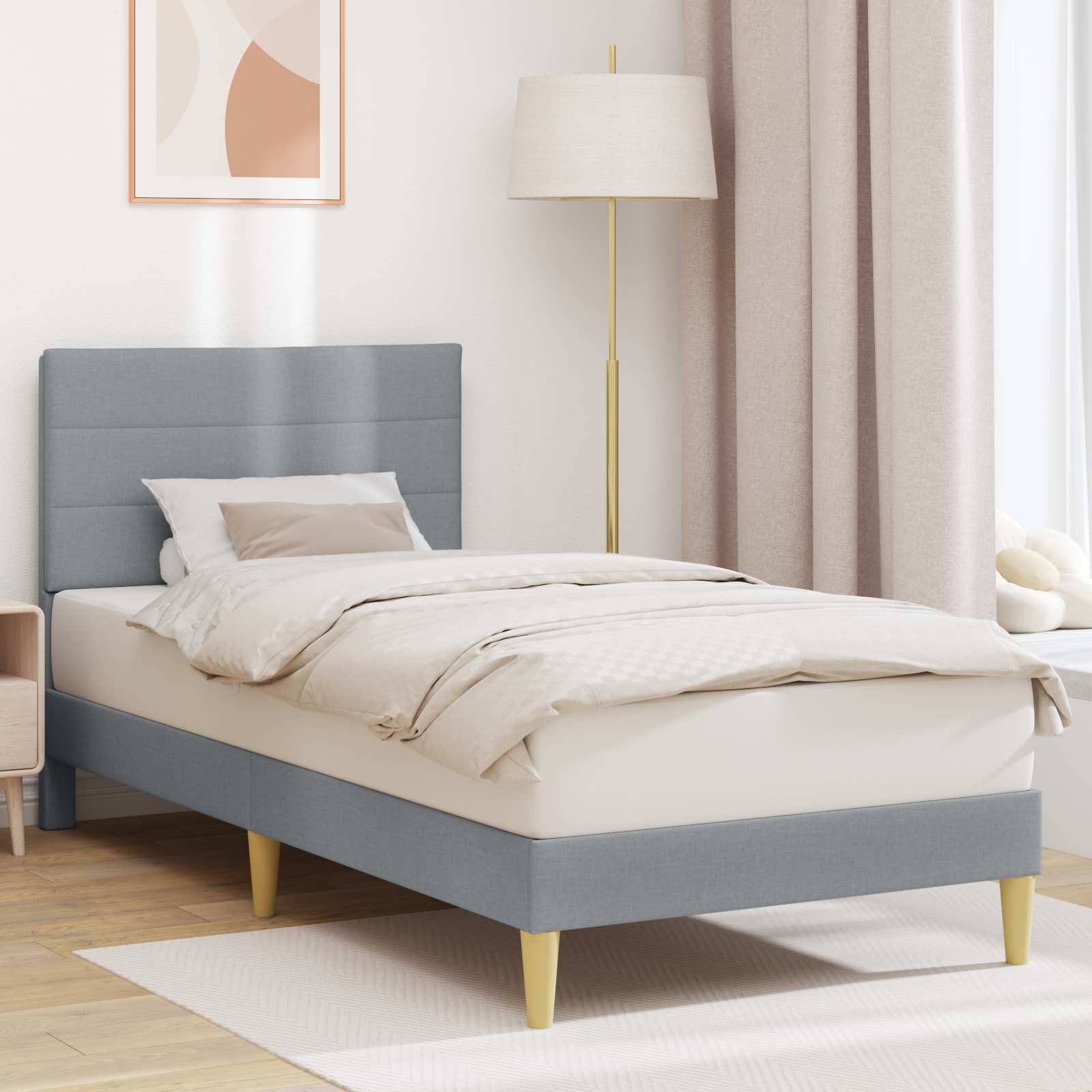 Bedframe met hoofdeinde Lichtgrijs 80 x 200 cm Stof is nu te koop bij PeponiXL, paradijselijk wonen!