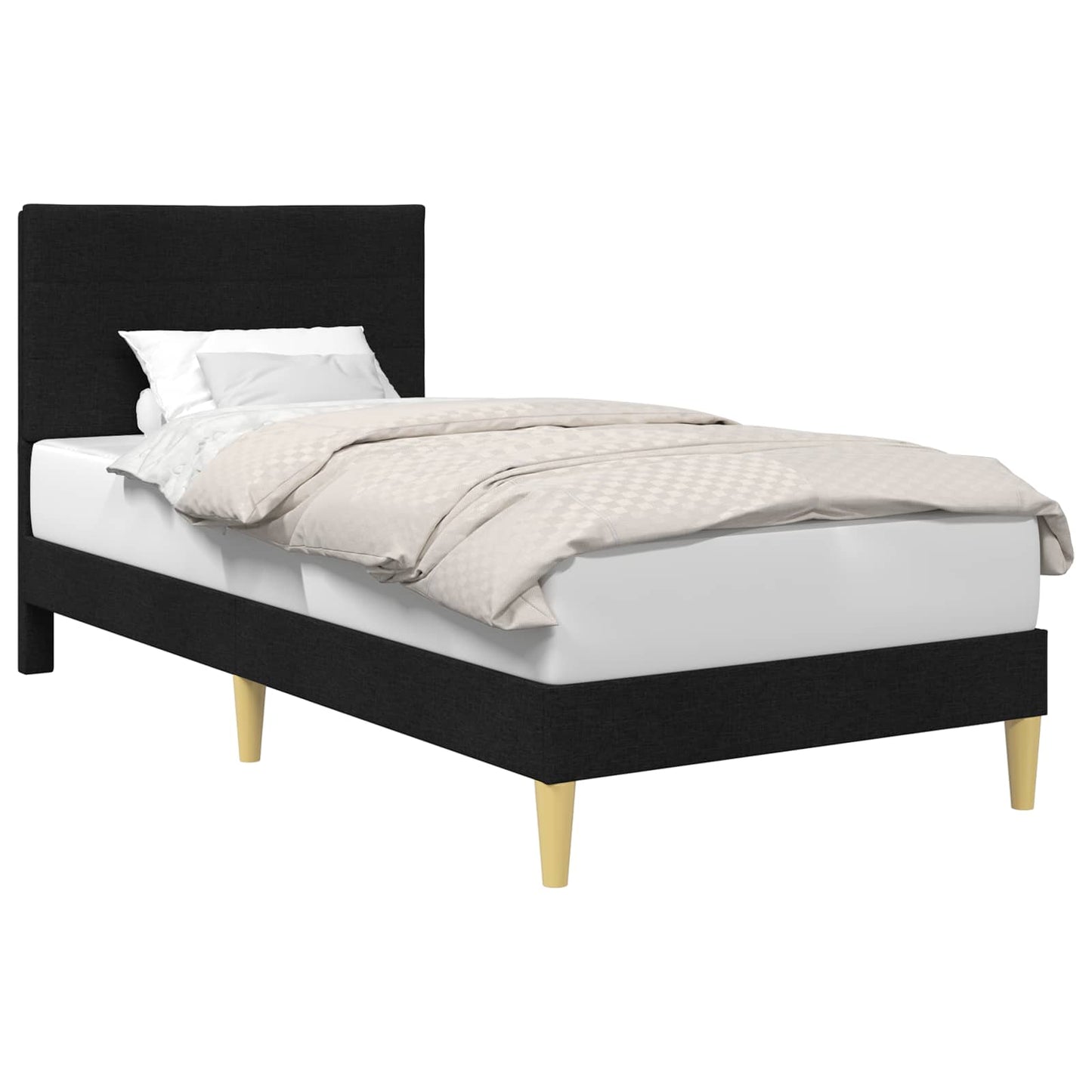 Bedframe met hoofdeinde Zwart 90 x 190 cm Stof is nu te koop bij PeponiXL, paradijselijk wonen!