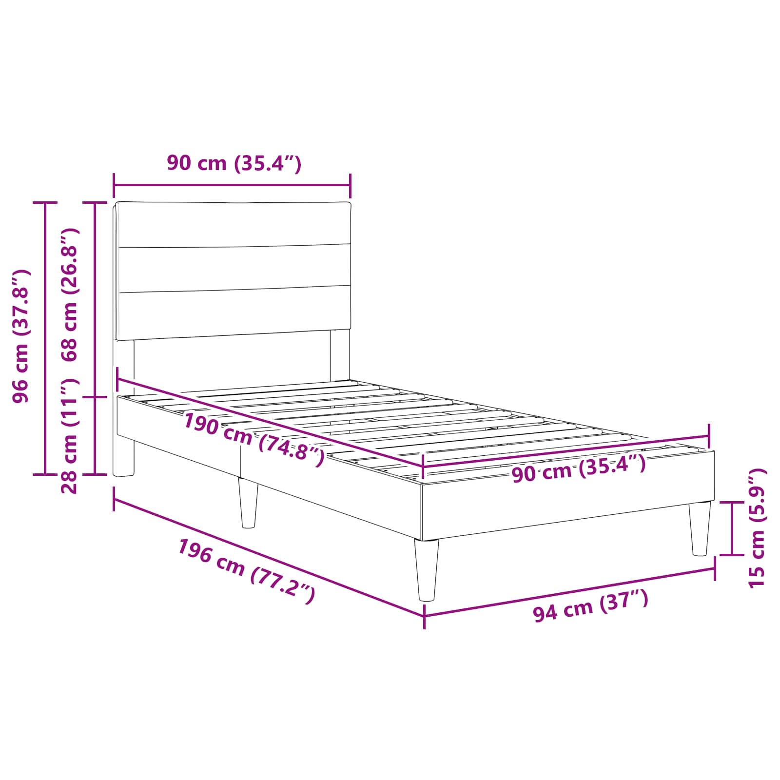Bedframe met hoofdeinde Taupe 90 x 190 cm Stof is nu te koop bij PeponiXL, paradijselijk wonen!