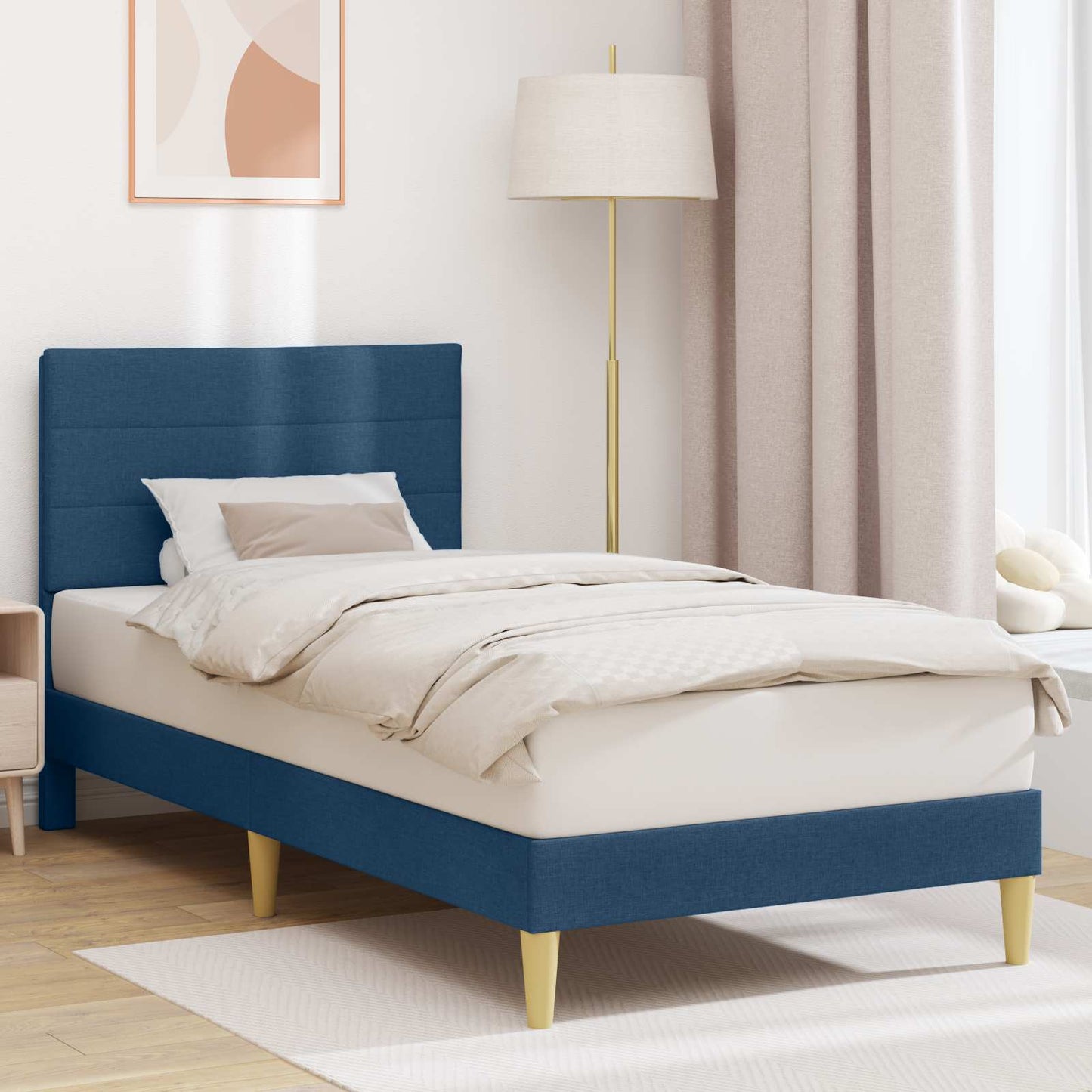 Bedframe met hoofdeinde Blauw 90 x 190 cm Stof is nu te koop bij PeponiXL, paradijselijk wonen!
