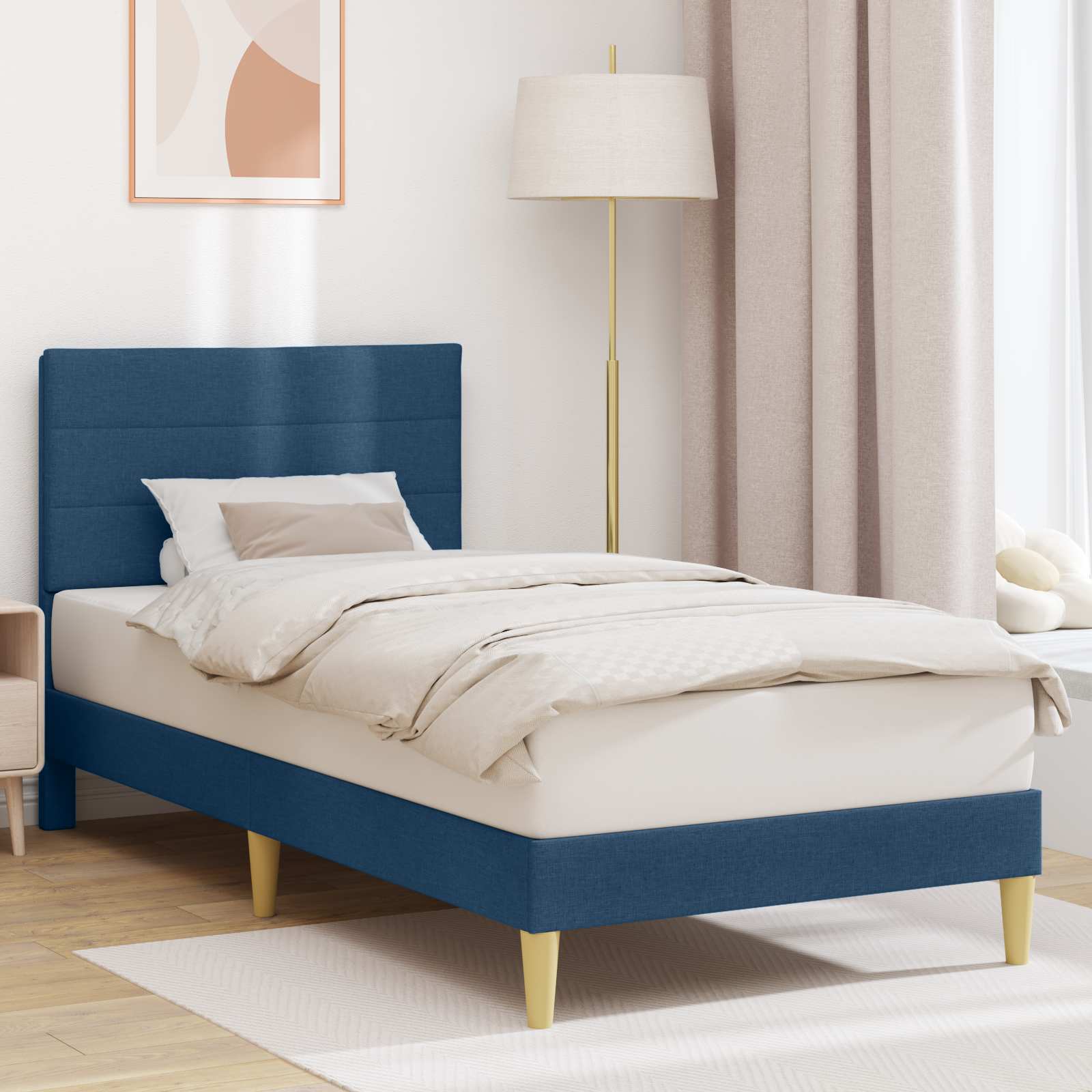Bedframe met hoofdeinde Blauw 90 x 190 cm Stof is nu te koop bij PeponiXL, paradijselijk wonen!