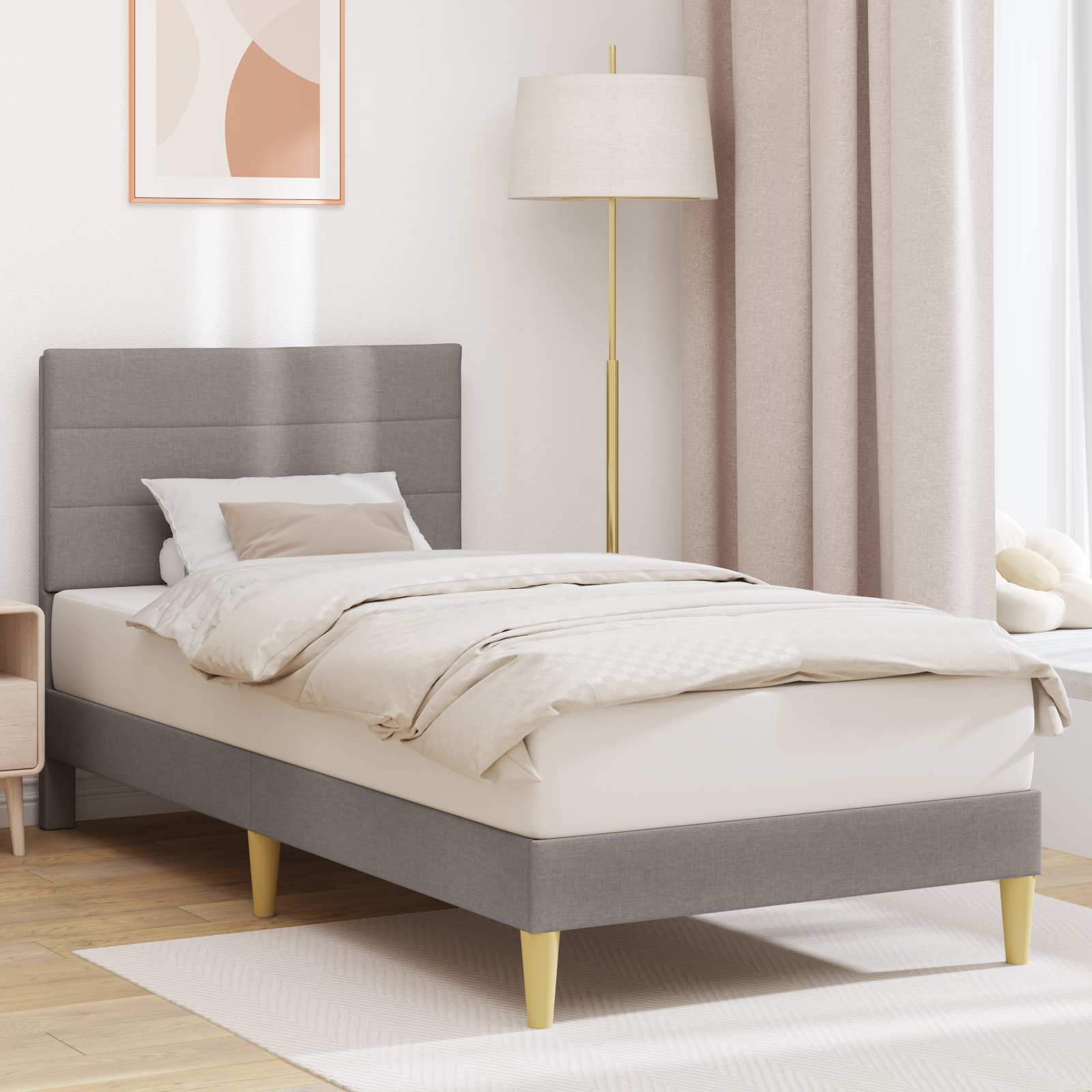 Bedframe met hoofdeinde Taupe 100 x 200 cm Stof is nu te koop bij PeponiXL, paradijselijk wonen!