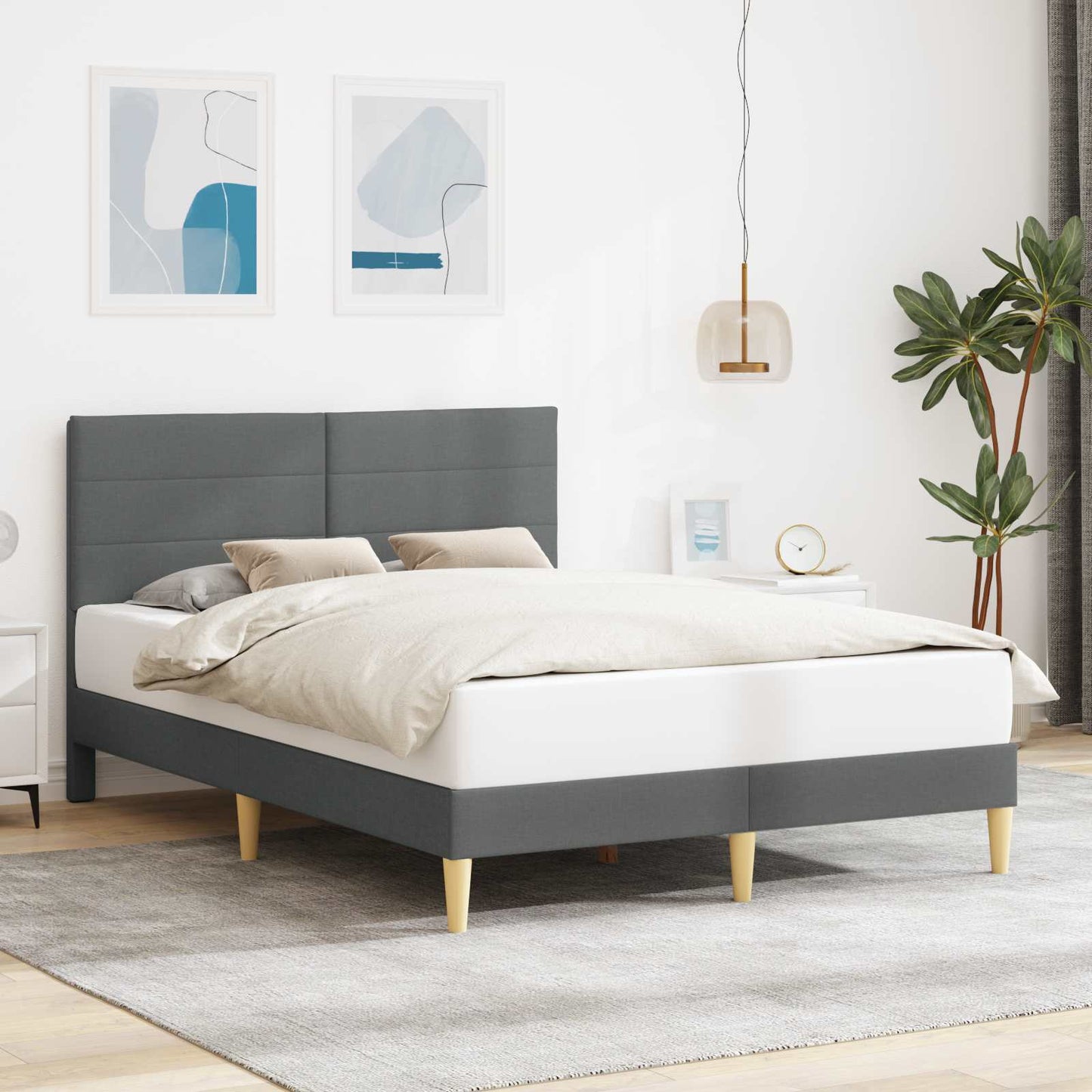 Bedframe met hoofdeinde Donkergrijs 120 x 200 cm Stof is nu te koop bij PeponiXL, paradijselijk wonen!