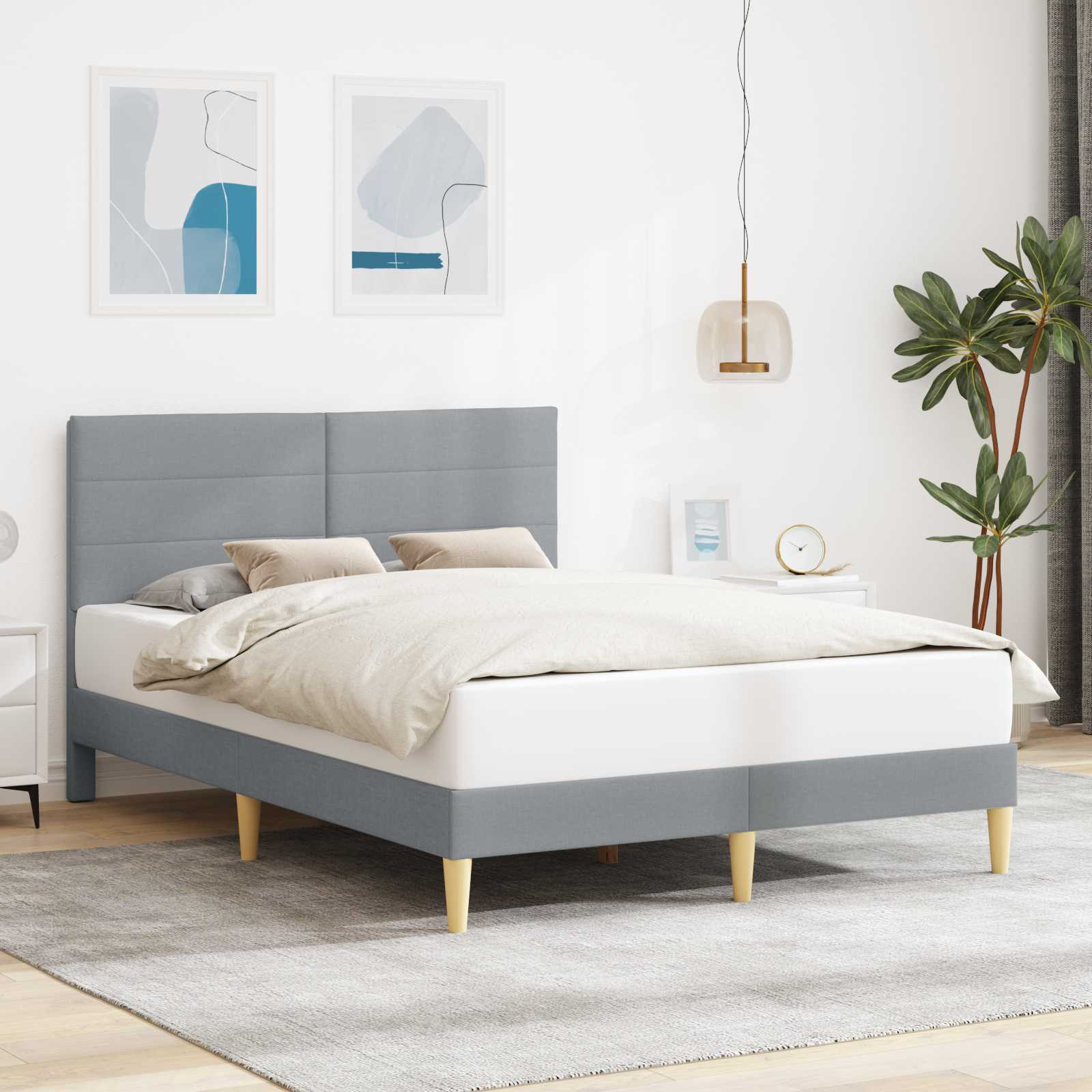 Bedframe met hoofdeinde Lichtgrijs 140 x 190 cm Stof is nu te koop bij PeponiXL, paradijselijk wonen!