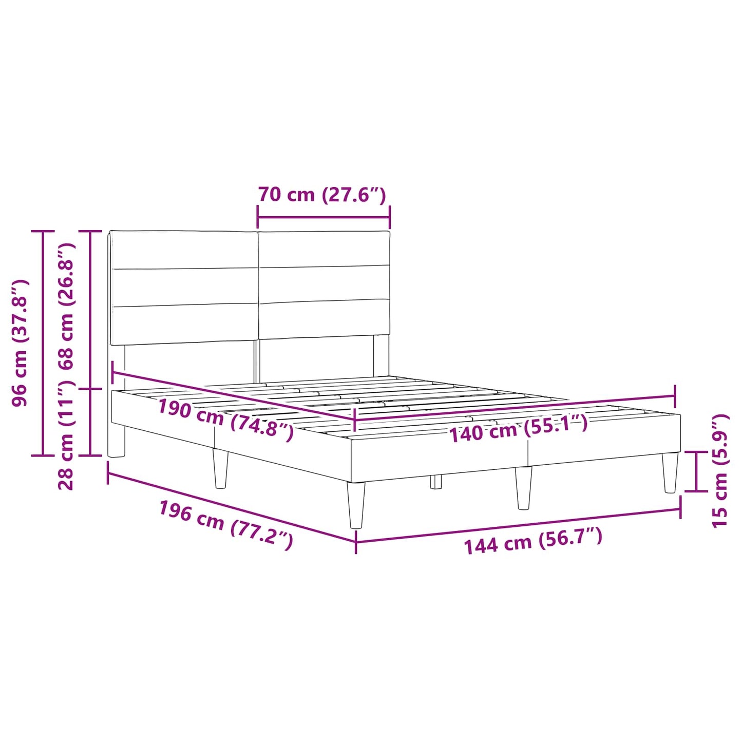 Bedframe met hoofdeinde Donkergrijs 140 x 190 cm Stof is nu te koop bij PeponiXL, paradijselijk wonen!