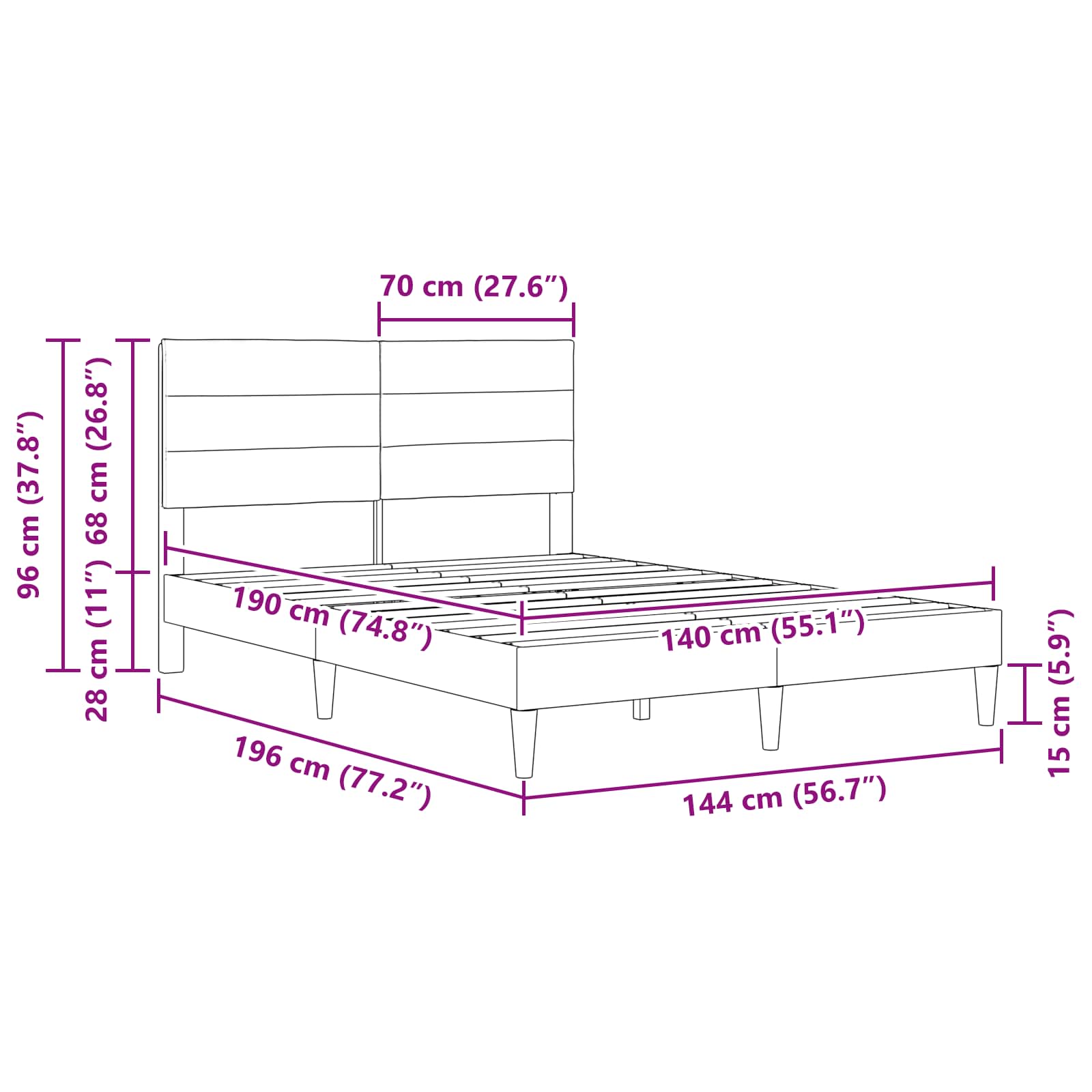 Bedframe met hoofdeinde Taupe 140 x 190 cm Stof is nu te koop bij PeponiXL, paradijselijk wonen!