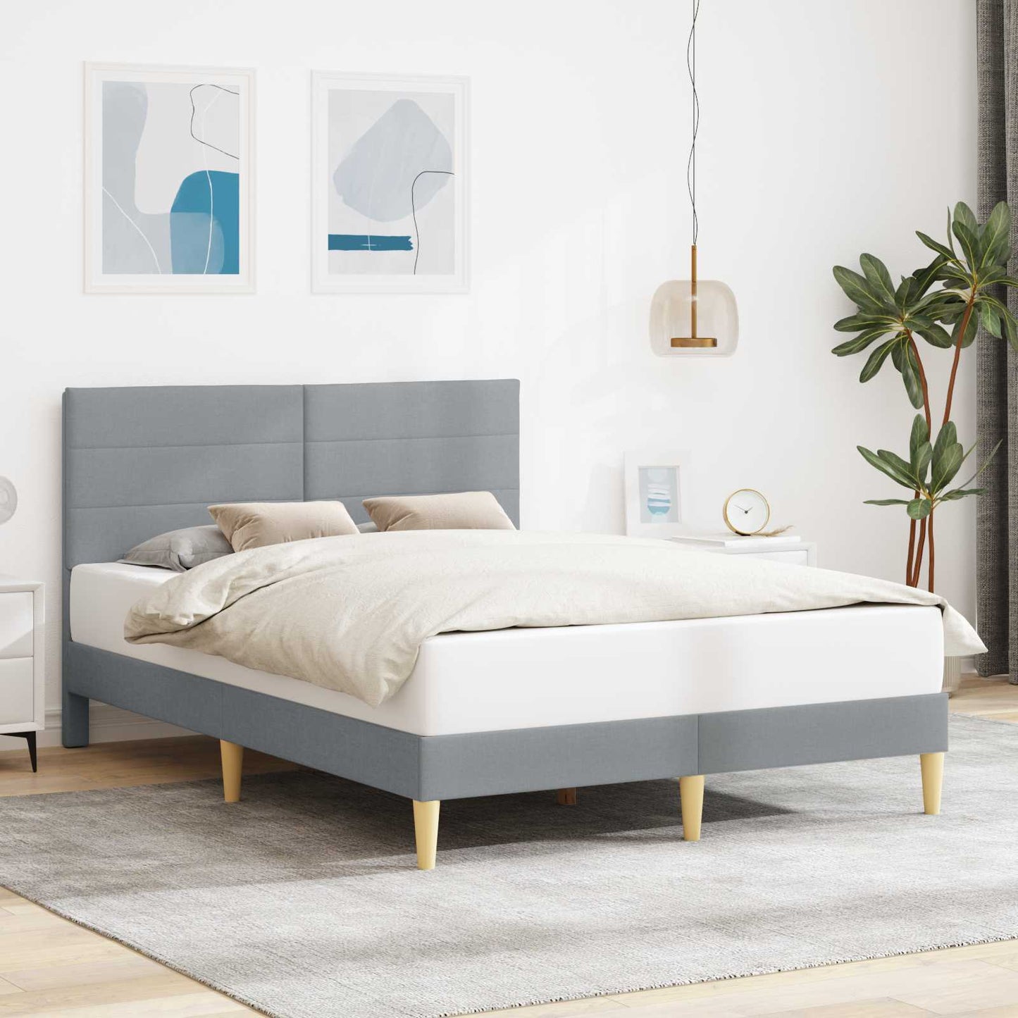 Bedframe met hoofdeinde Lichtgrijs 140 x 200 cm Stof is nu te koop bij PeponiXL, paradijselijk wonen!