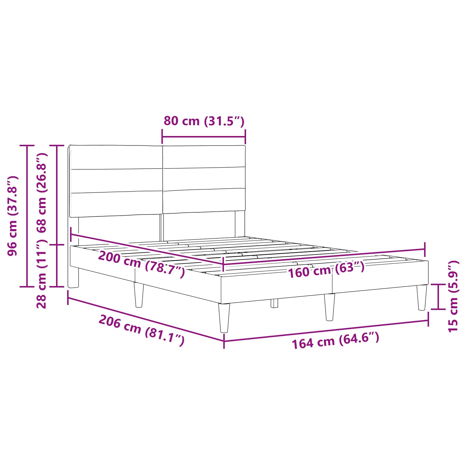 Bedframe met hoofdeinde Lichtgrijs 160 x 200 cm Stof is nu te koop bij PeponiXL, paradijselijk wonen!