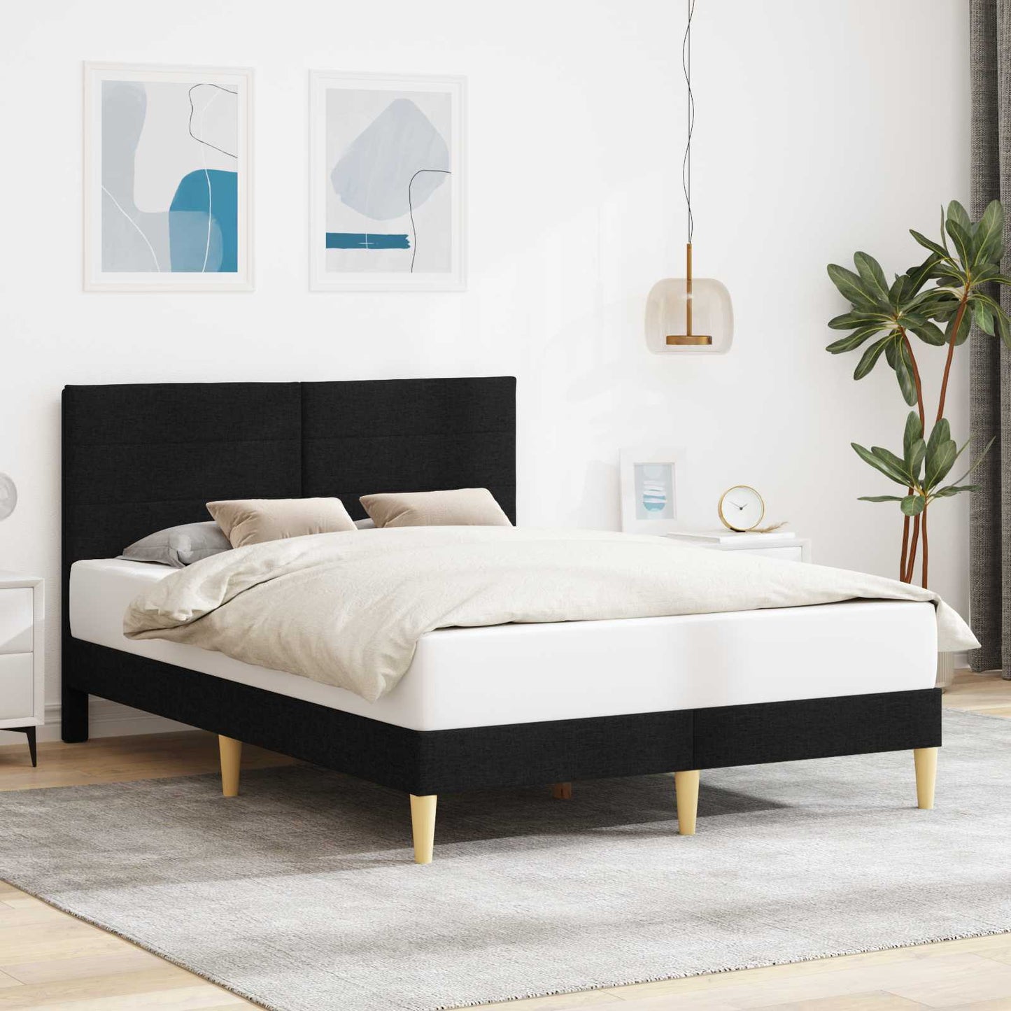 Bedframe met hoofdeinde Zwart 160 x 200 cm Stof is nu te koop bij PeponiXL, paradijselijk wonen!