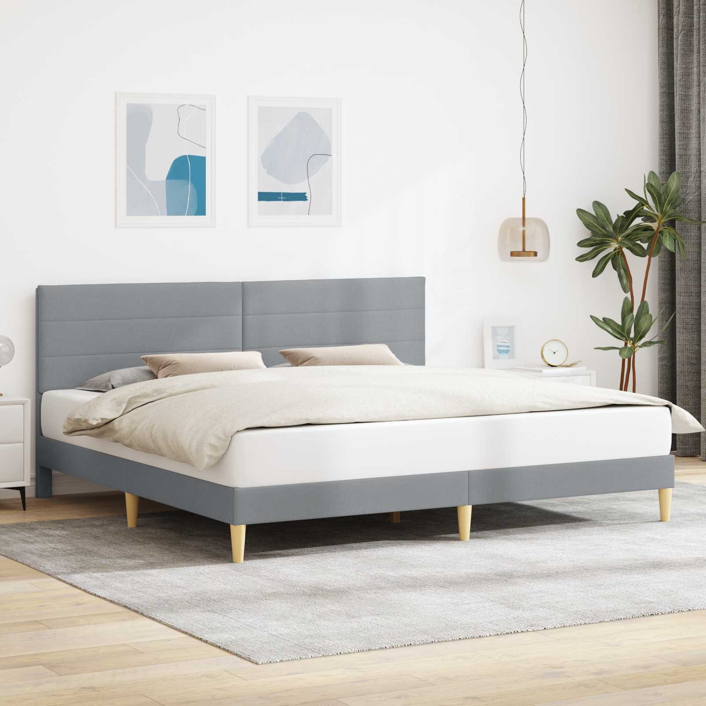 Bedframe met hoofdeinde Lichtgrijs 200 x 200 cm Stof is nu te koop bij PeponiXL, paradijselijk wonen!