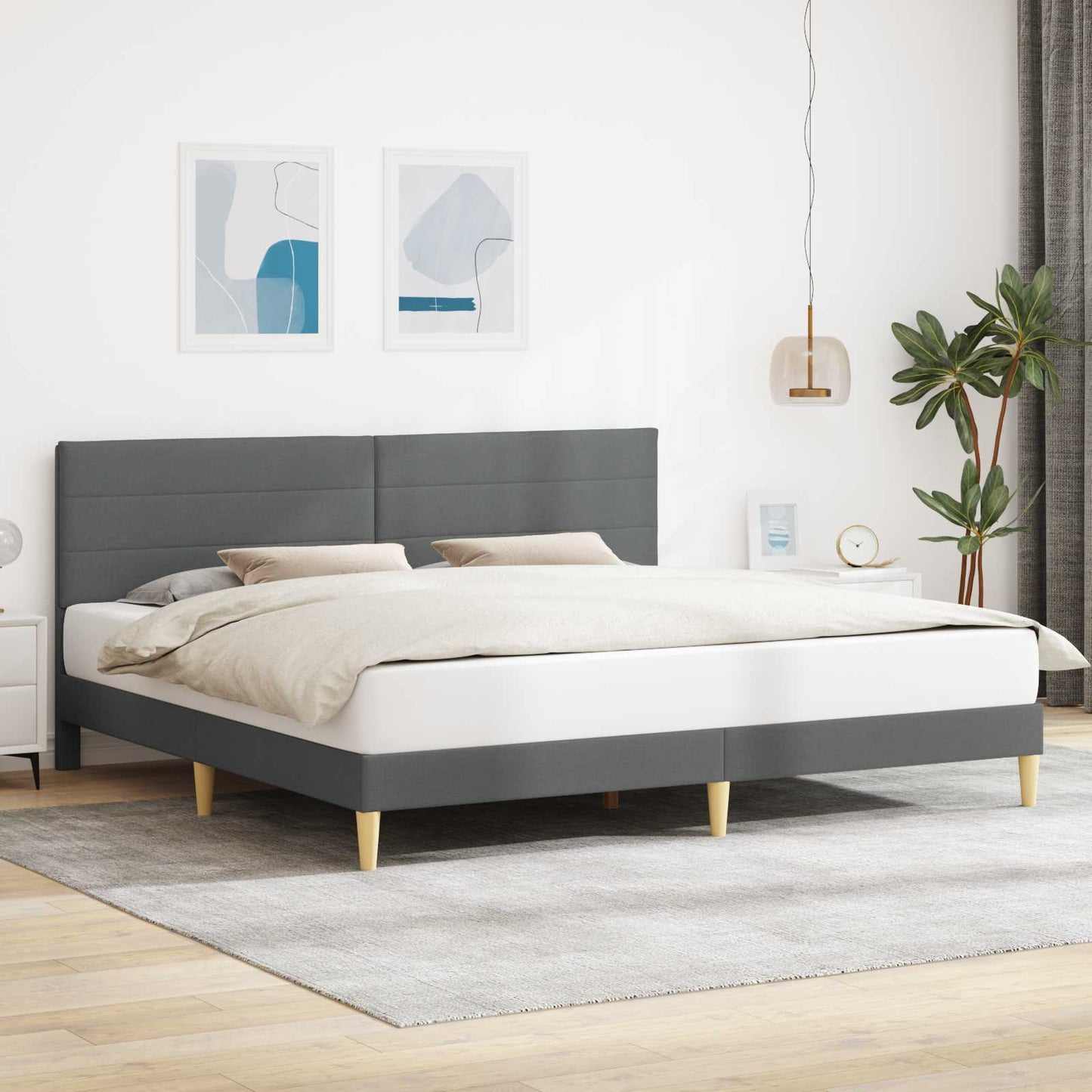 Bedframe met hoofdeinde Donkergrijs 183 x 213 cm Stof is nu te koop bij PeponiXL, paradijselijk wonen!