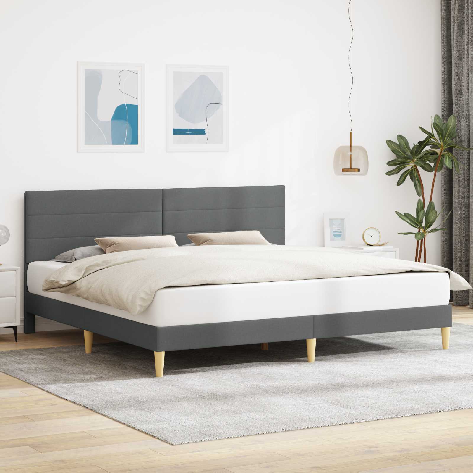 Bedframe met hoofdeinde Donkergrijs 183 x 213 cm Stof is nu te koop bij PeponiXL, paradijselijk wonen!